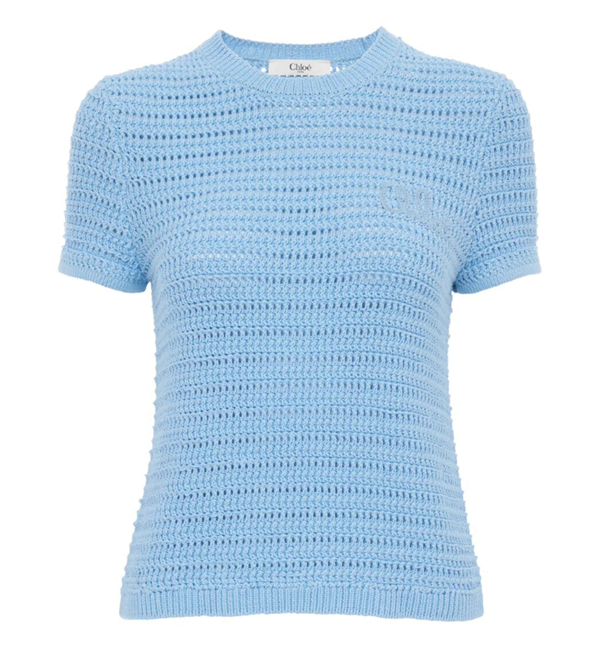 Crew-neck logo top in cotton crochet knit