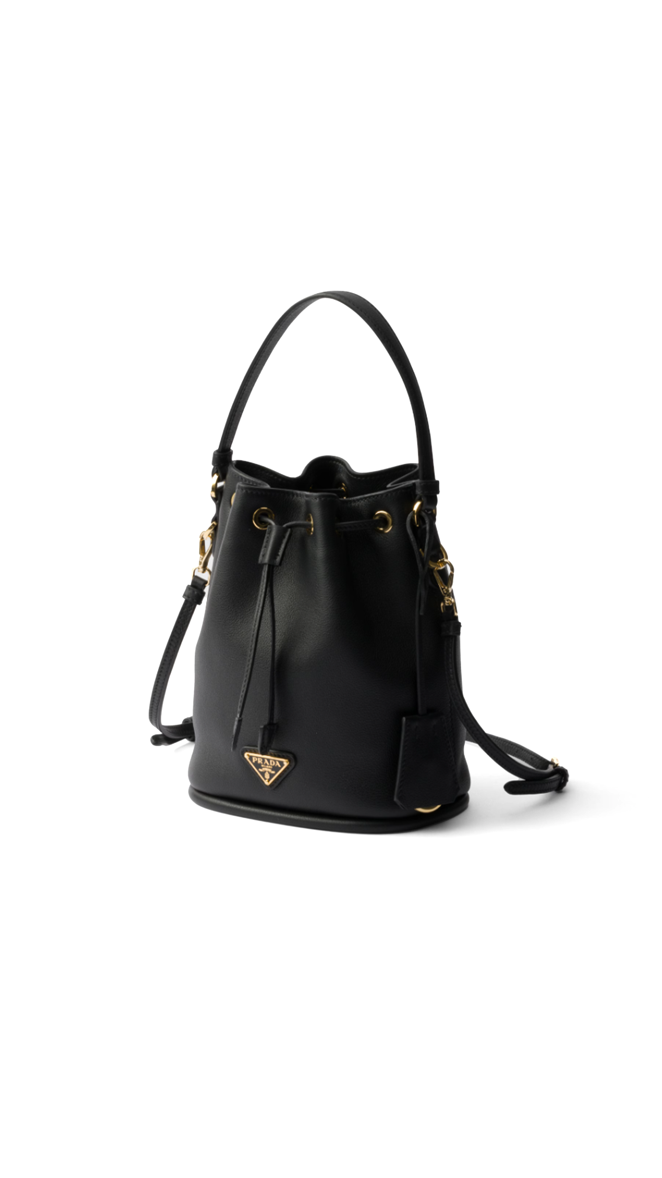 Leather Mini Bucket Bag - Black