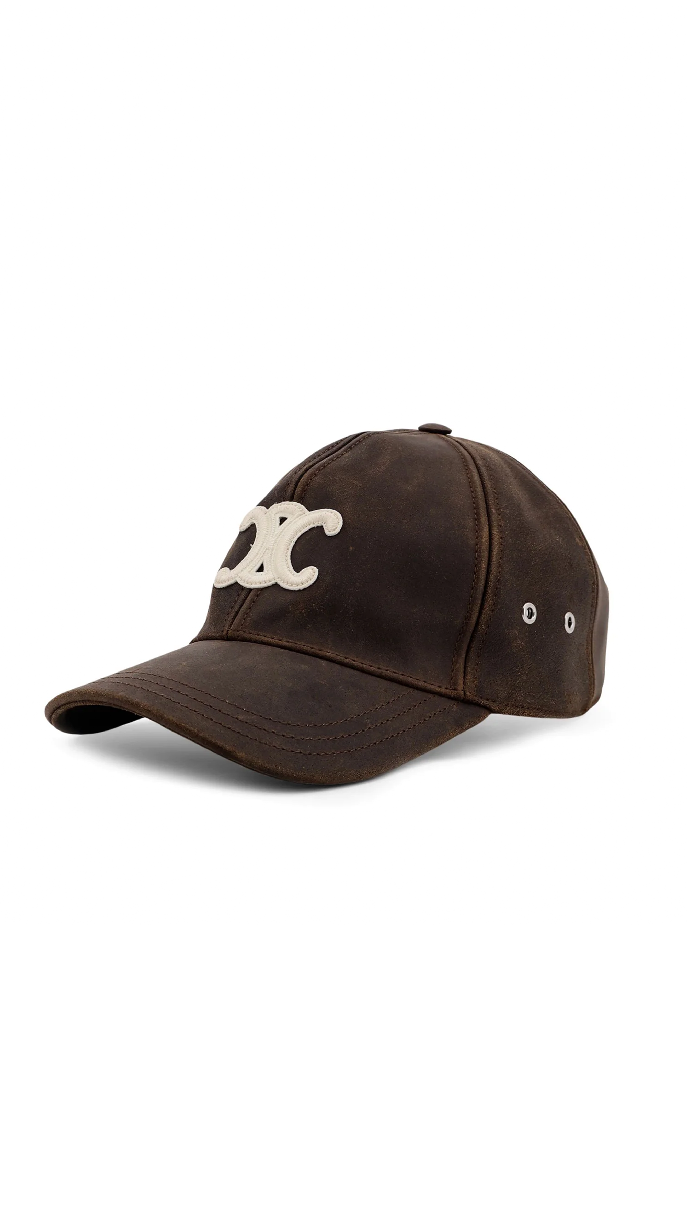 Triomphe Leather Baseball Cap - Dark Brown