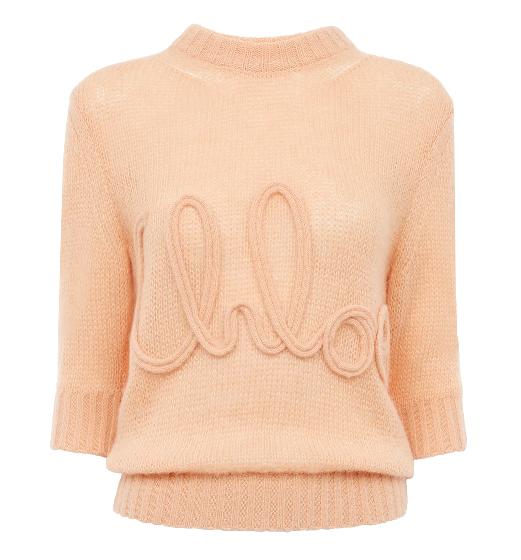 Elbow-Sleeve Logo Sweater in Alpaca Wool & Silk Knit