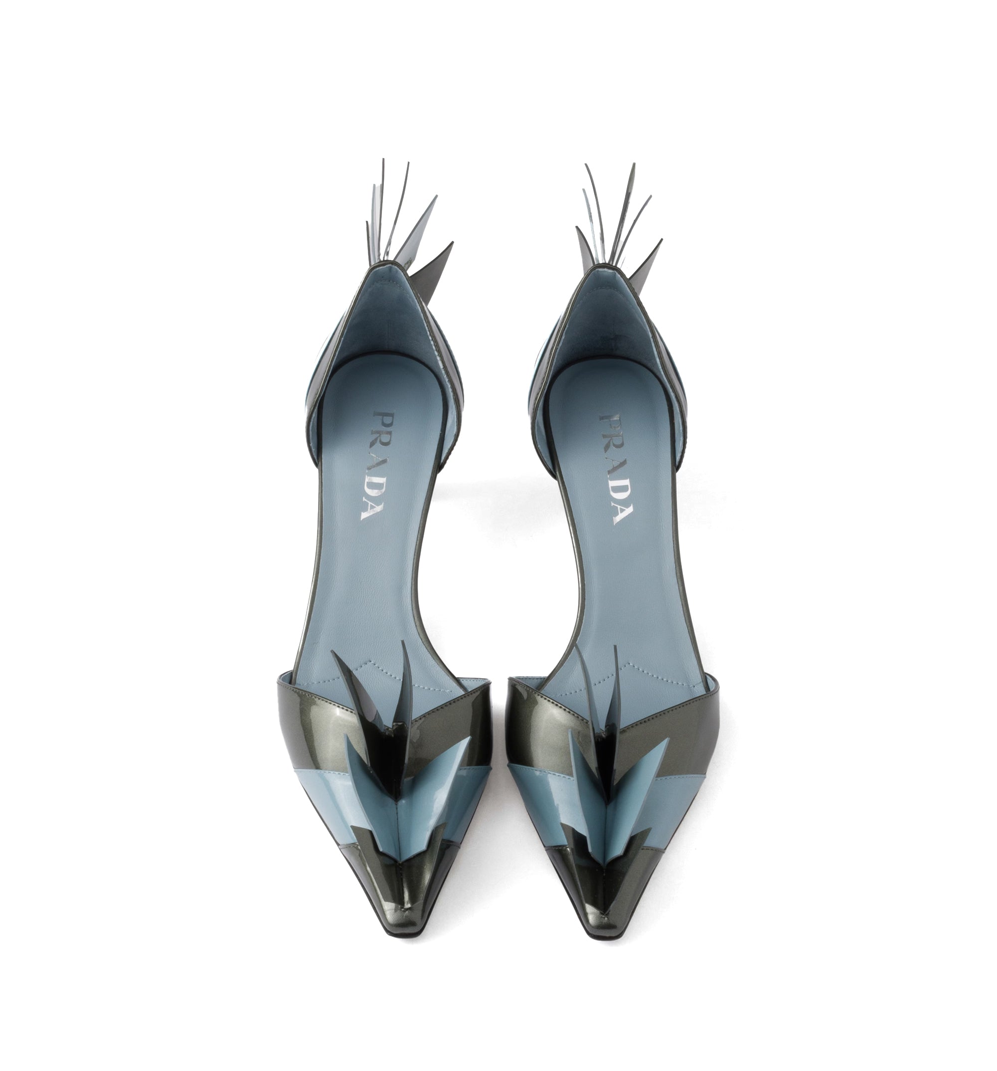 Two-tone patent leather D'Orsay pumps