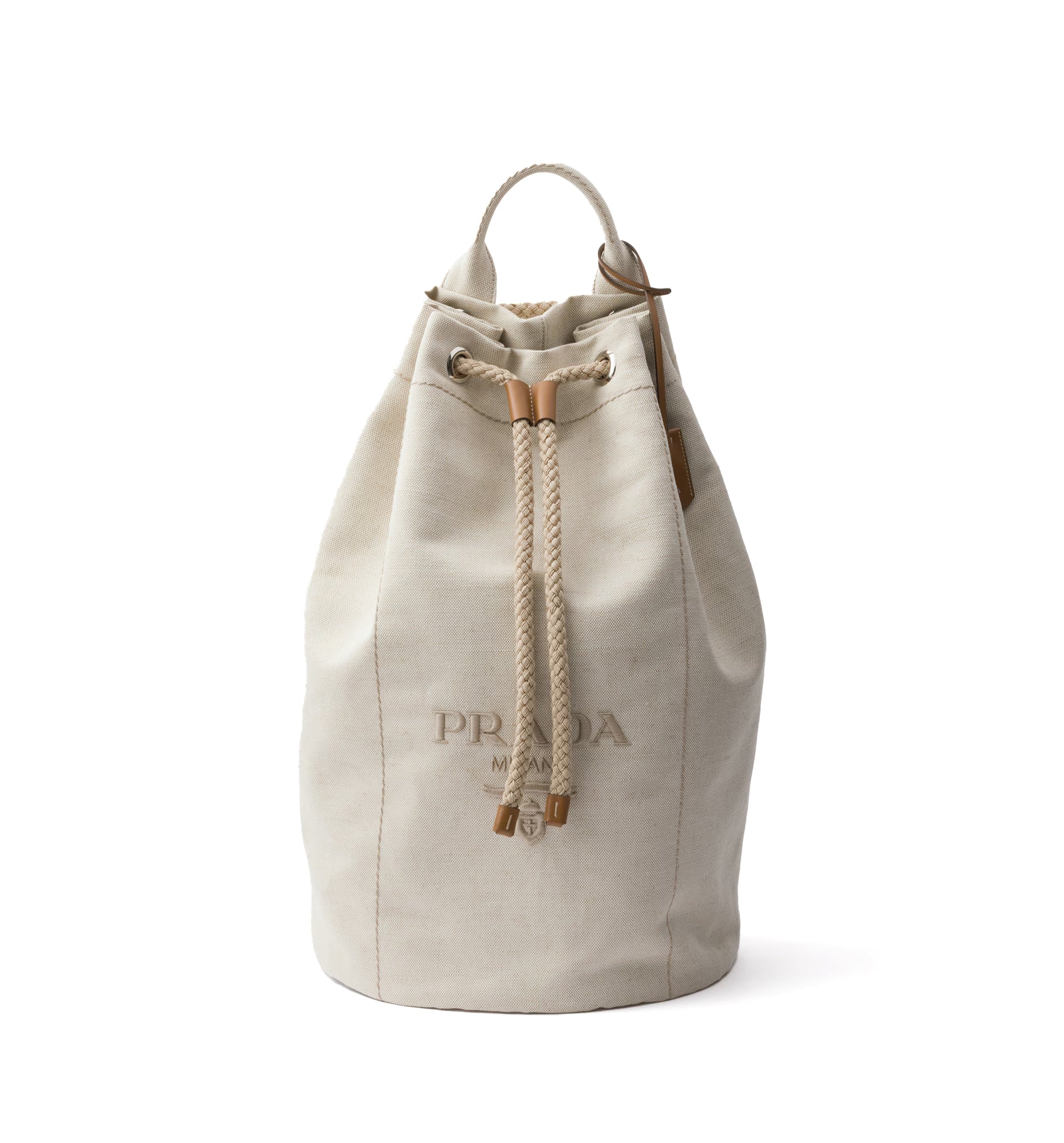 Linen blend drawstring duffel bag