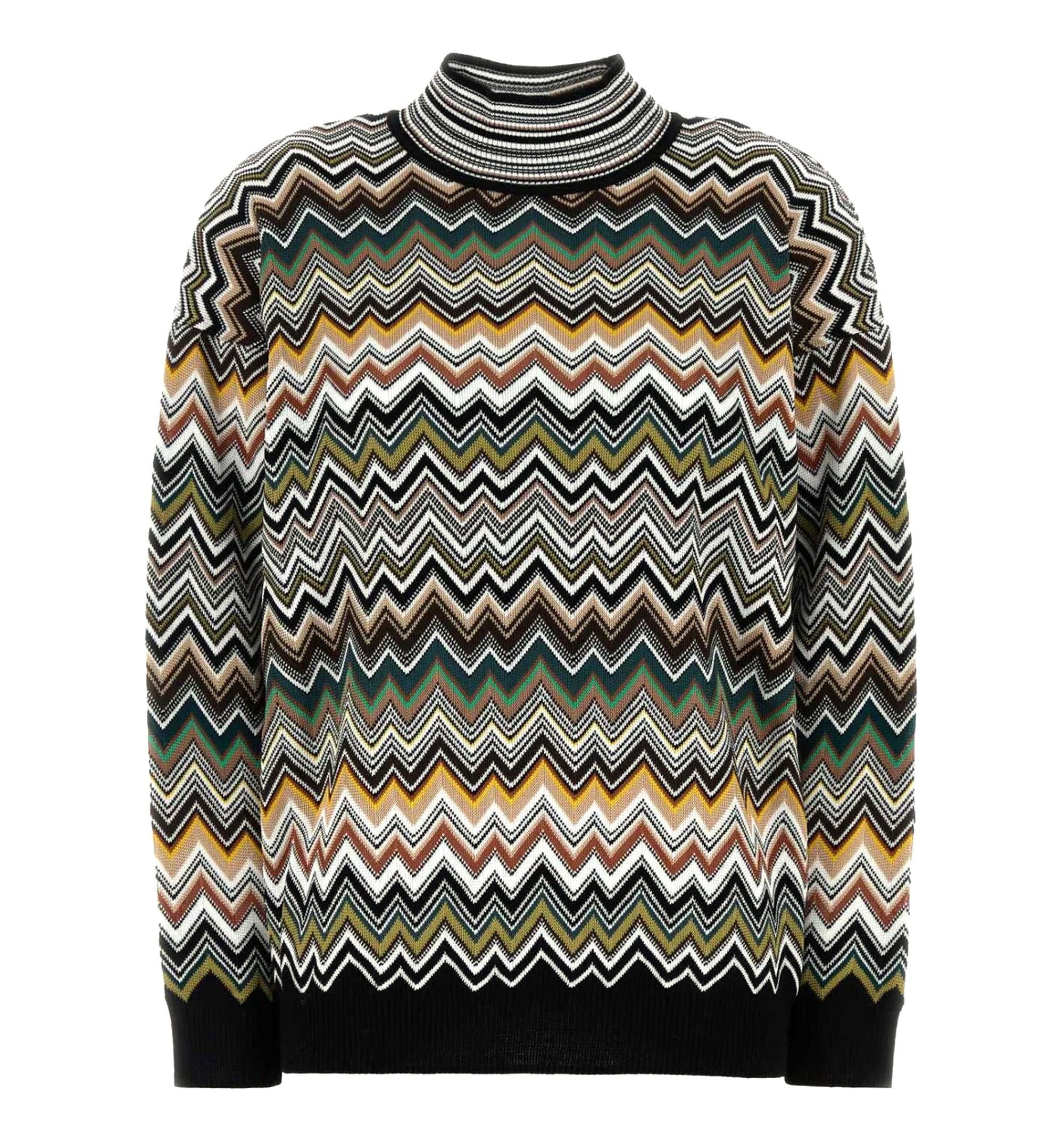 Zig-Zag Pattern Turtleneck Jumper - Multicolour