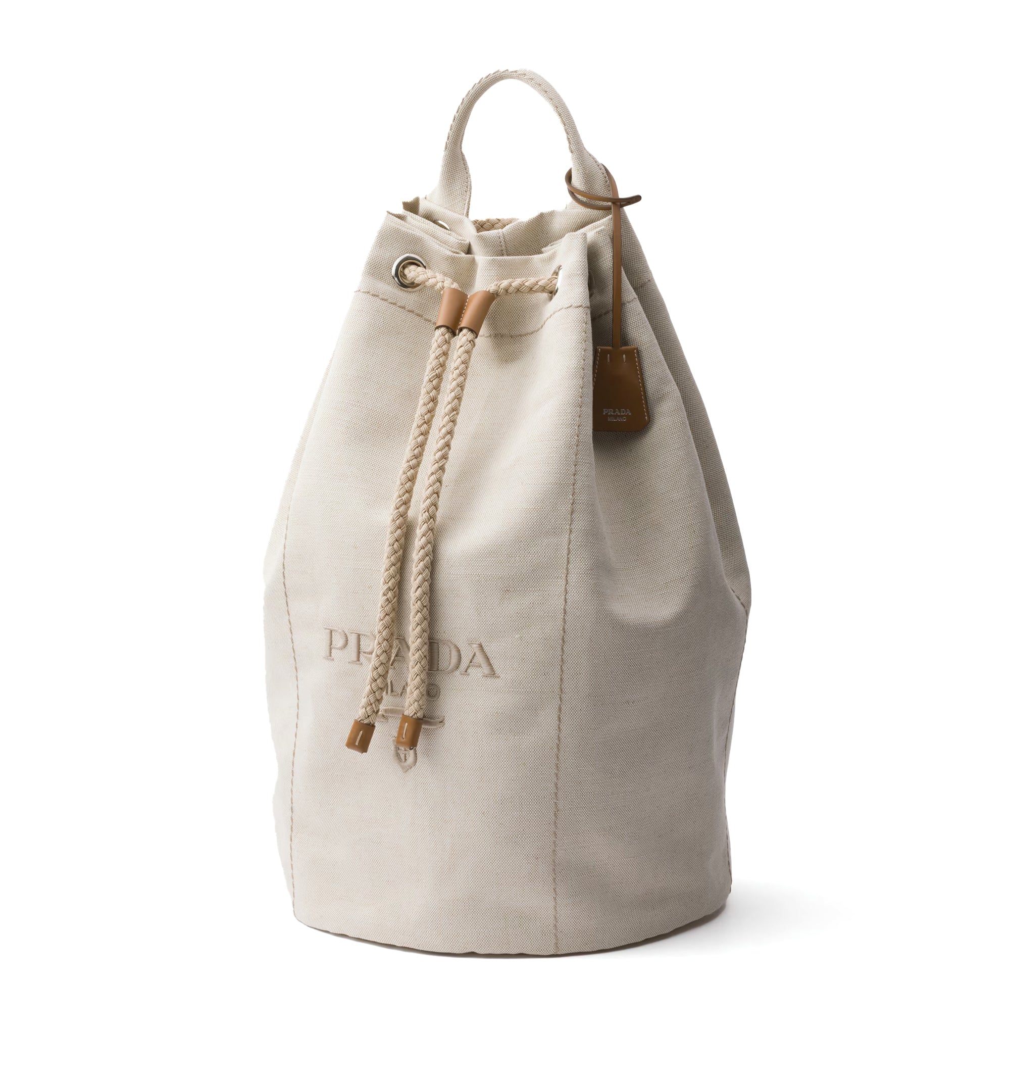 Linen blend drawstring duffel bag