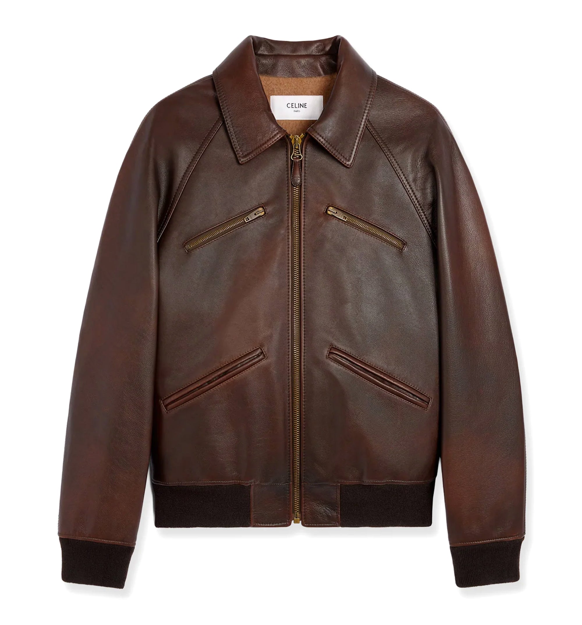 Bomber Jacket In Calfskin - Dark Brown Natural