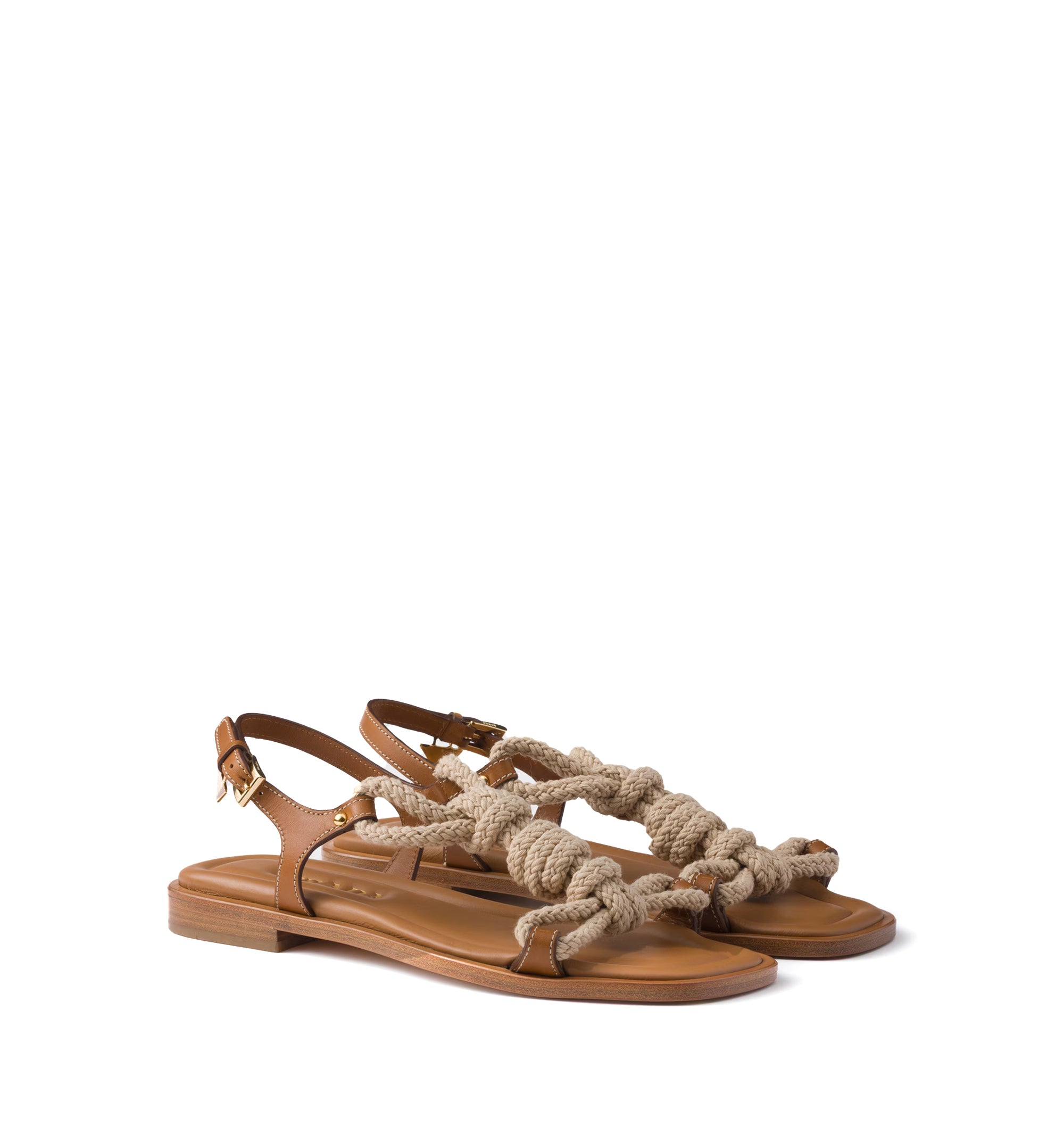 Flat leather and cord sandals