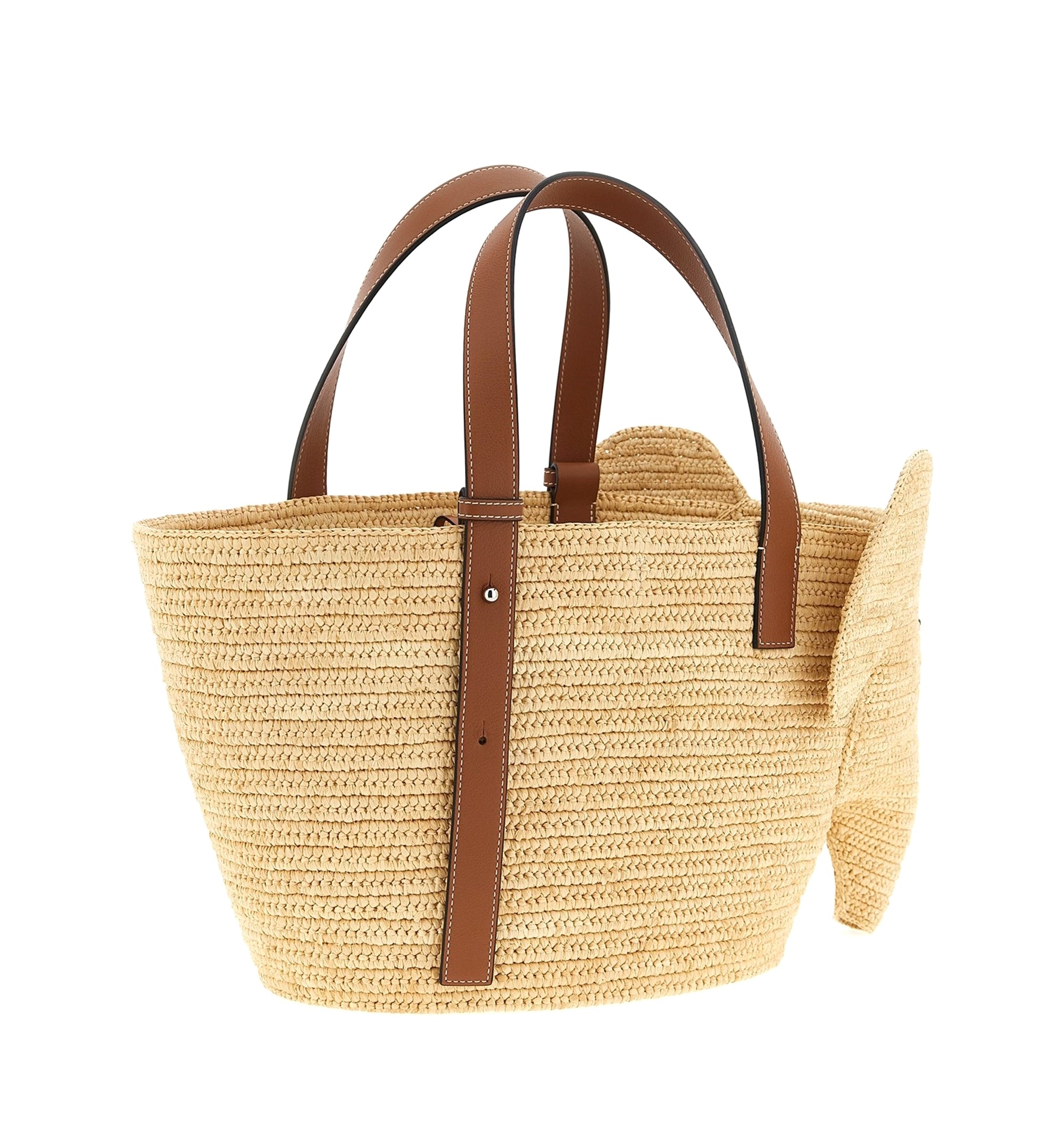Elephant Basket In Raffia And Calfskin