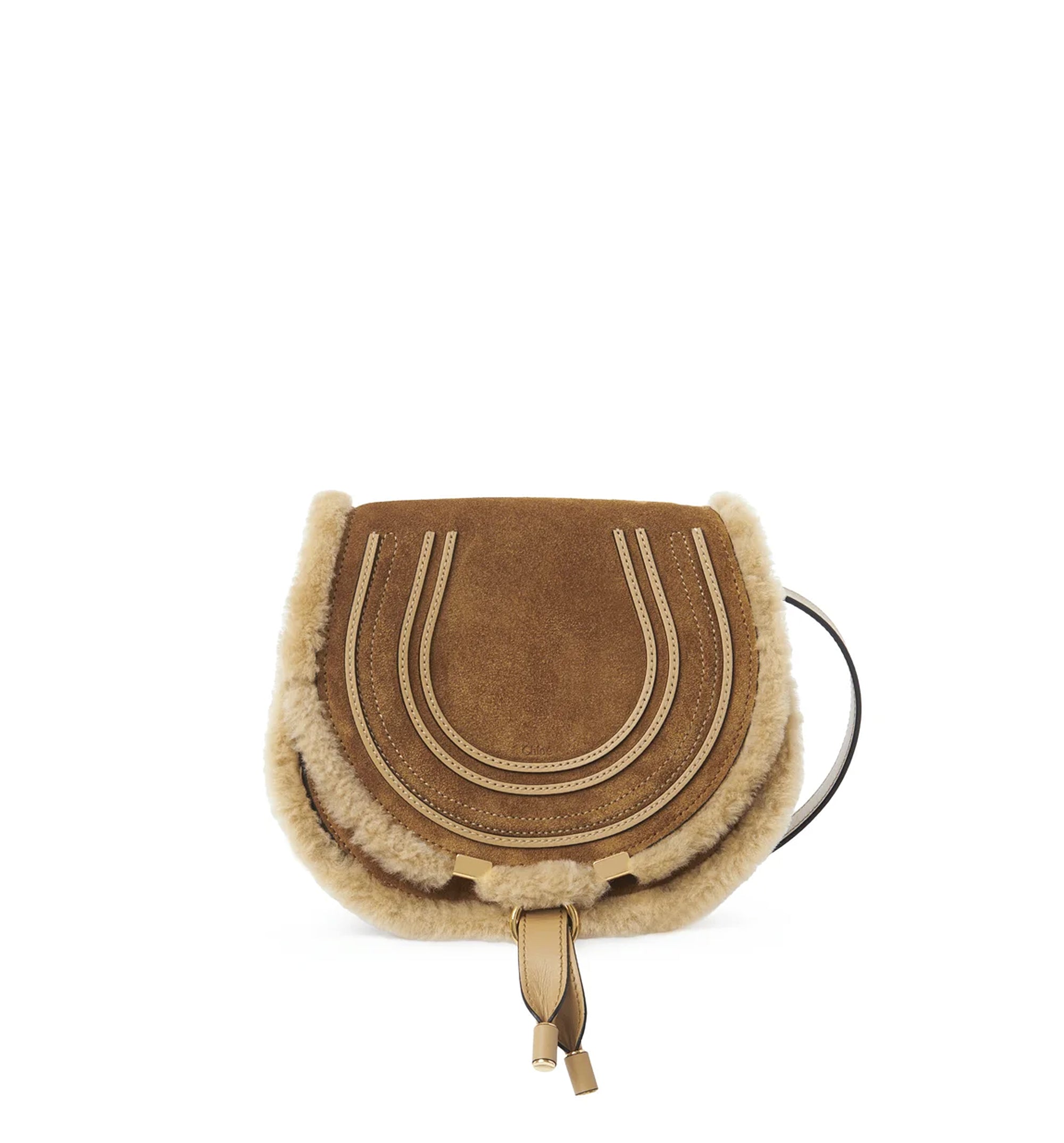 Small Marcie Saddle Bag In Suede Leather & Shearling