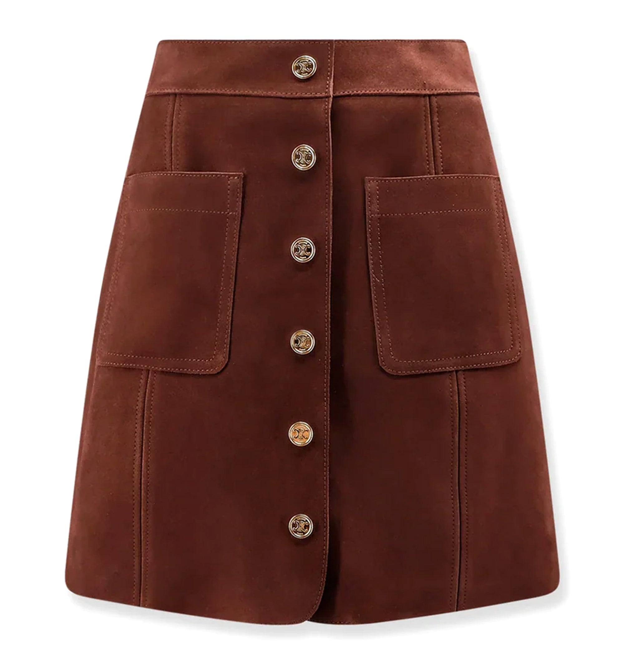 Suede skirt with Triomphe buttons - Brown