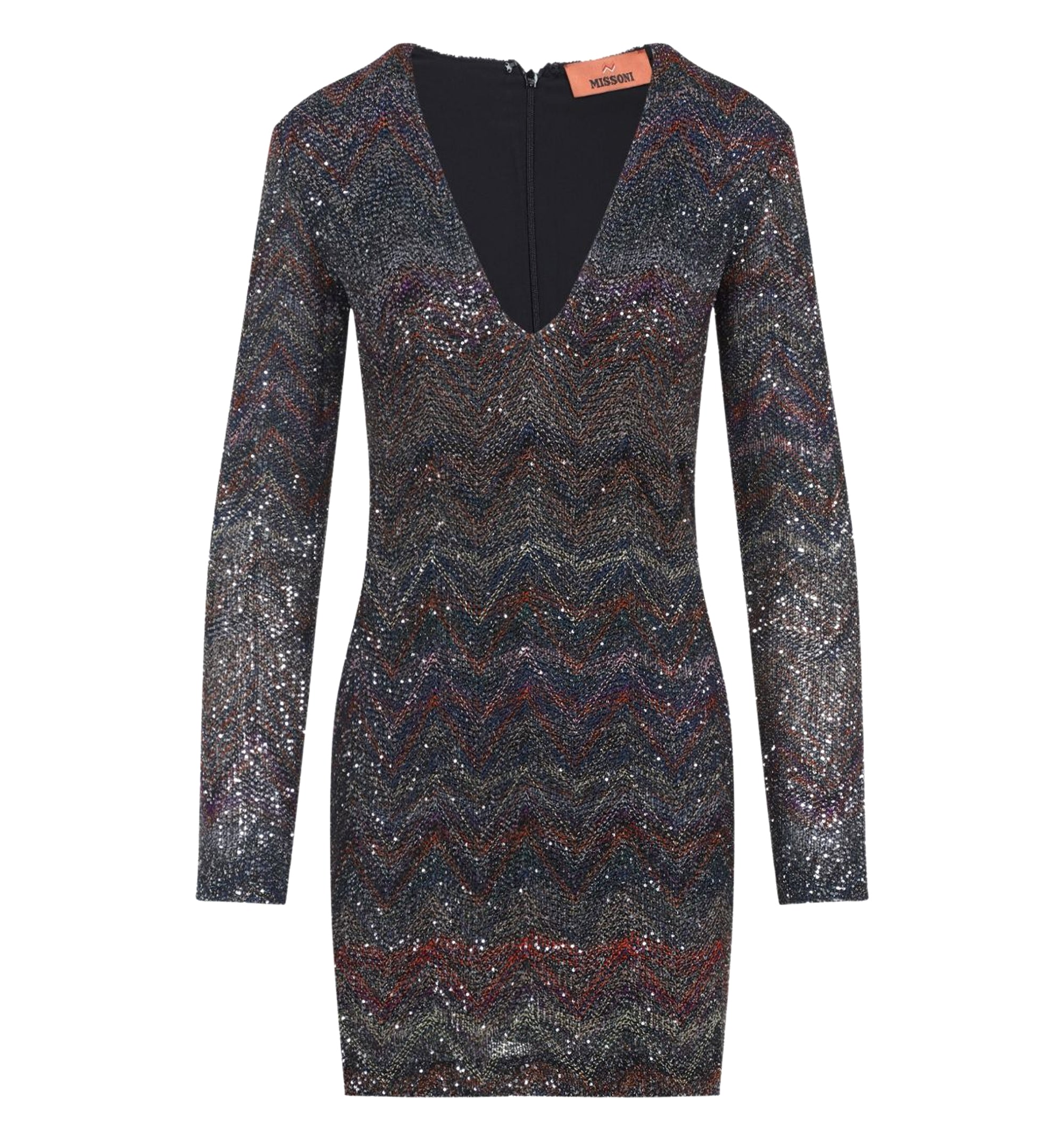 Zigzag Knit Sequinned Mini Dress - Multicolour