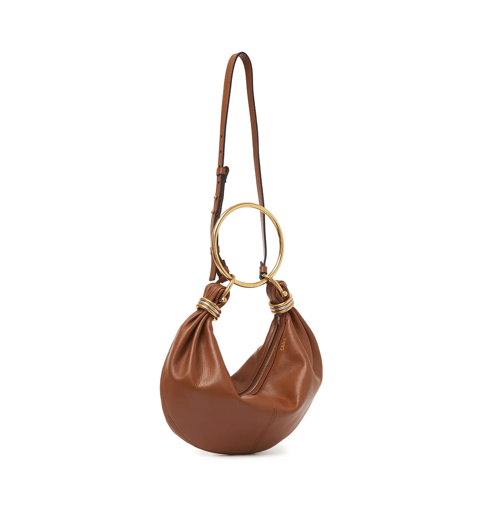 Small Bracelet Hobo Bag In Grained Leather