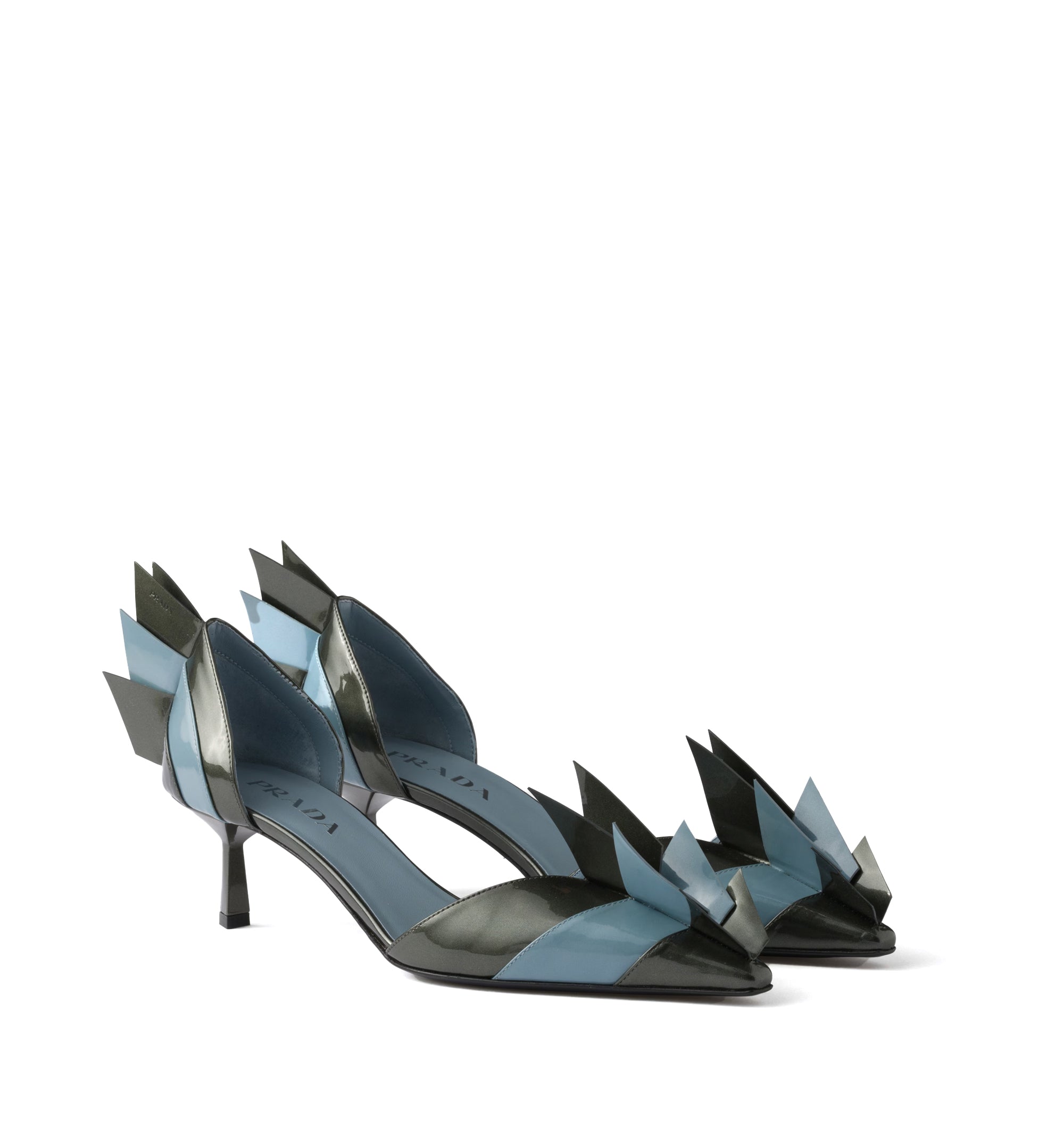 Two-tone patent leather D'Orsay pumps