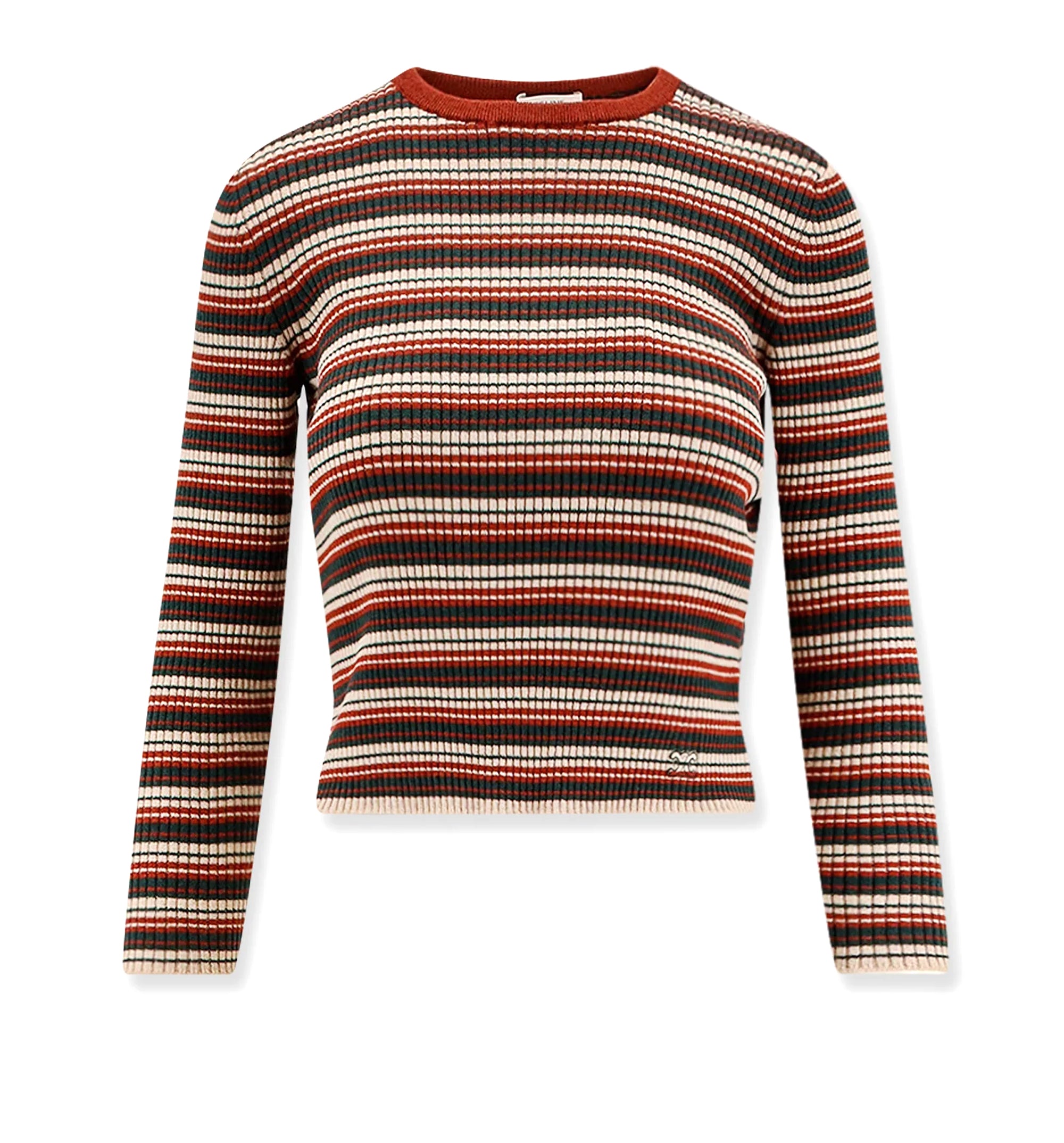 Sweater In Striped Ribbed Wool - Brown