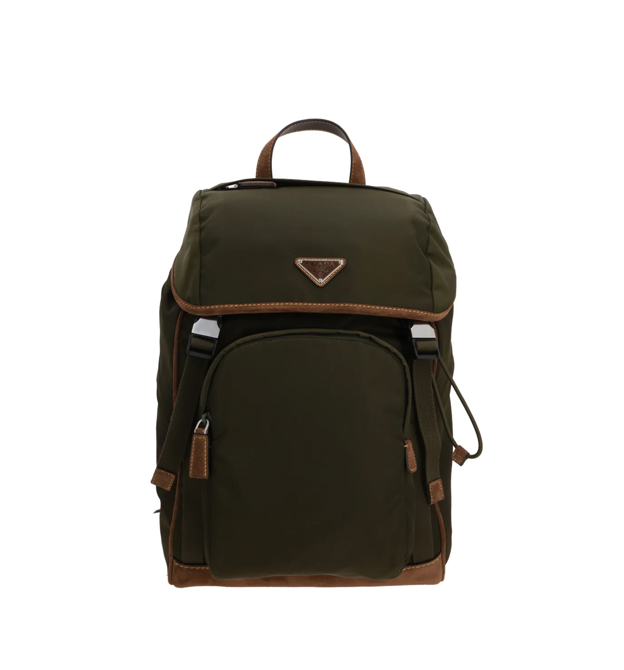 Triangle logo buckle fastened backpack