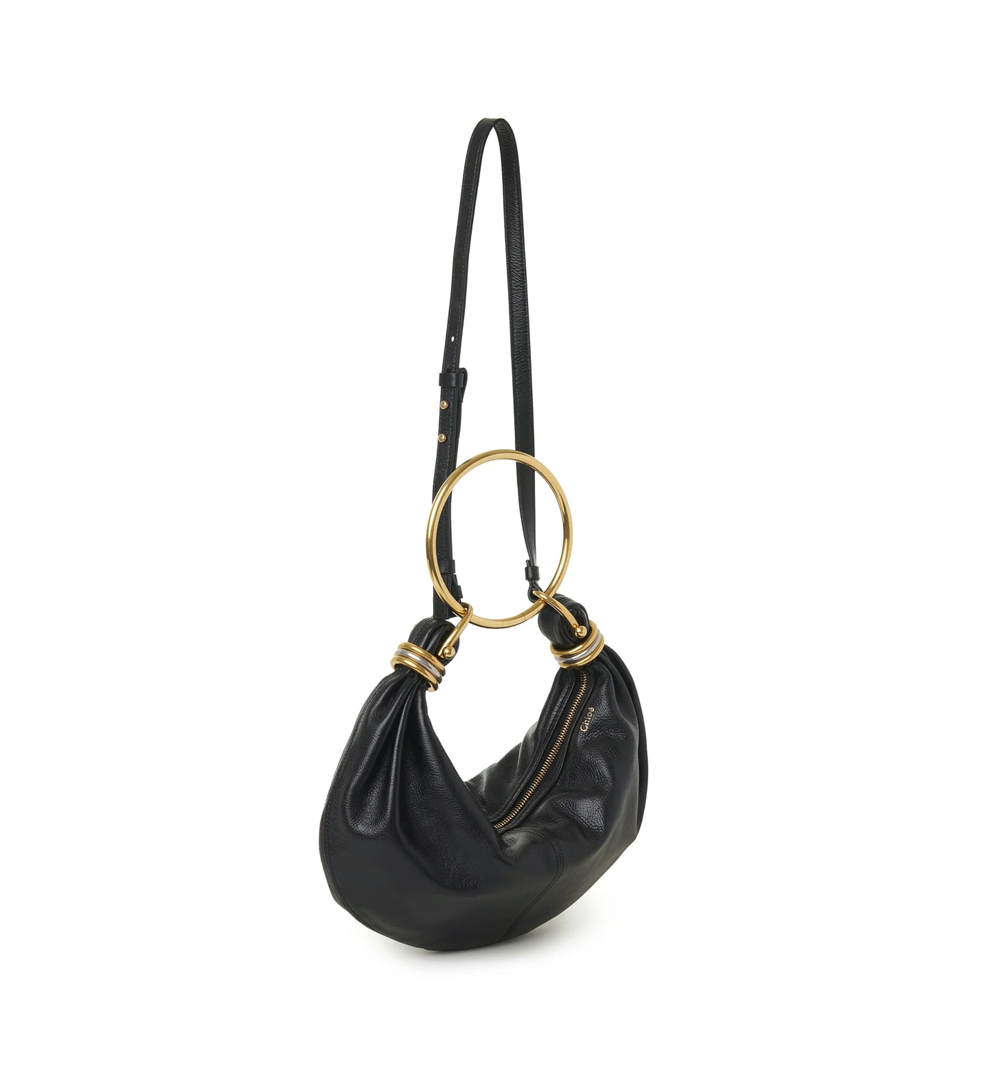 Small Bracelet Hobo Bag In Grained Leather