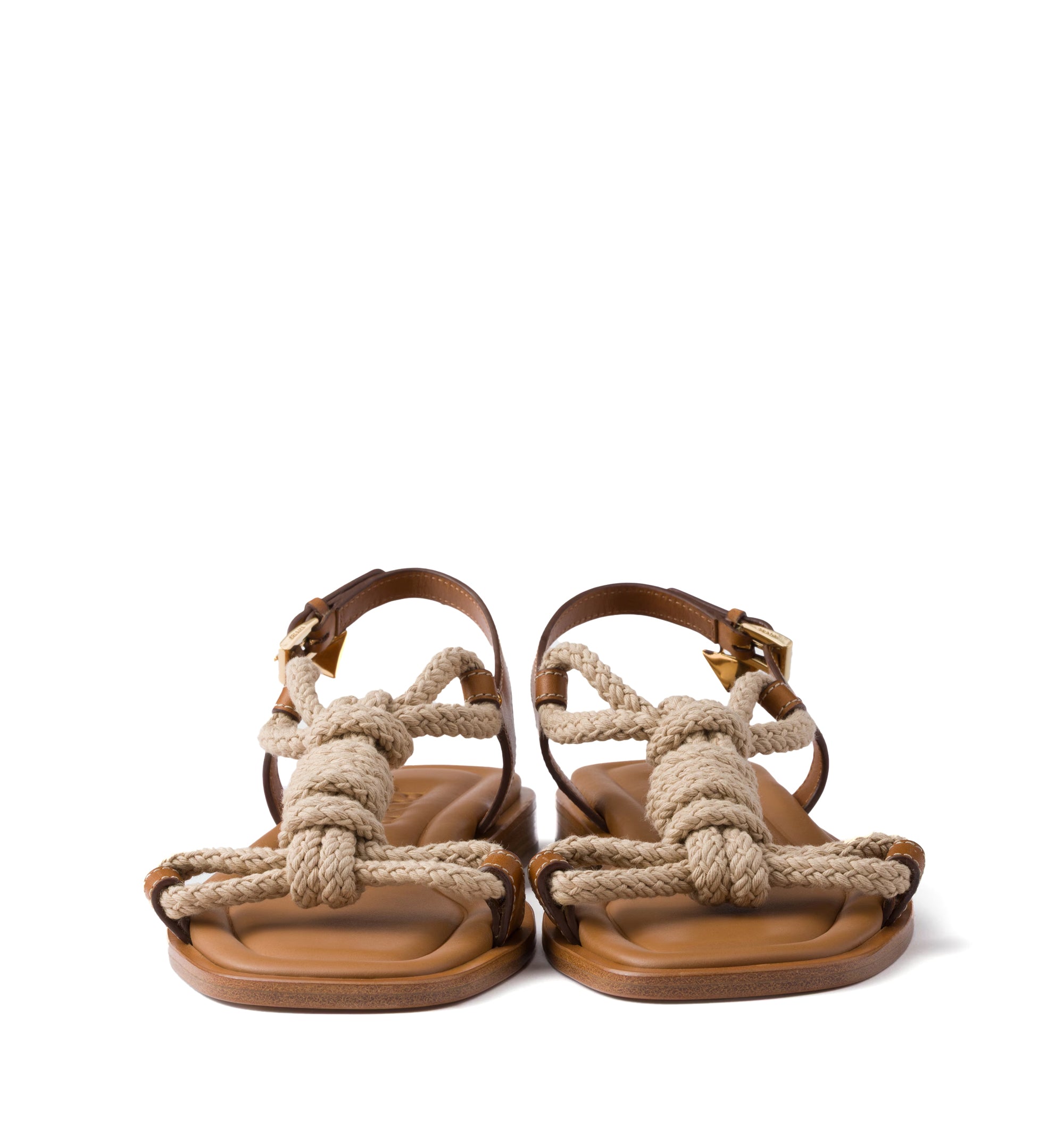 Flat leather and cord sandals