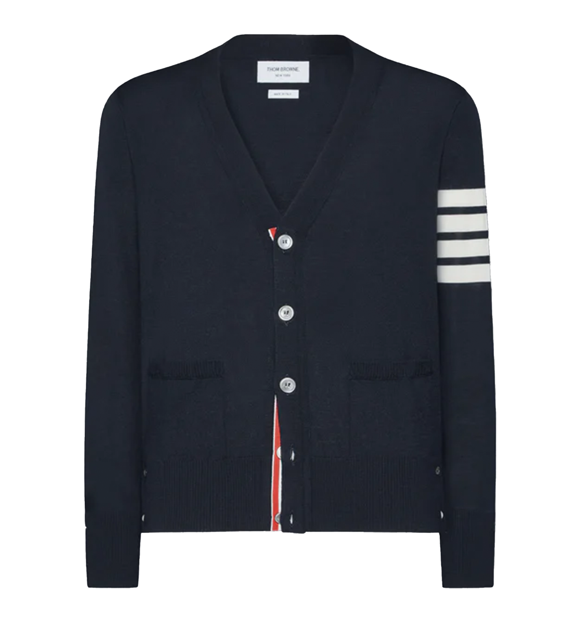 Merino Wool 4-Bar Classic V-Neck Cardigan