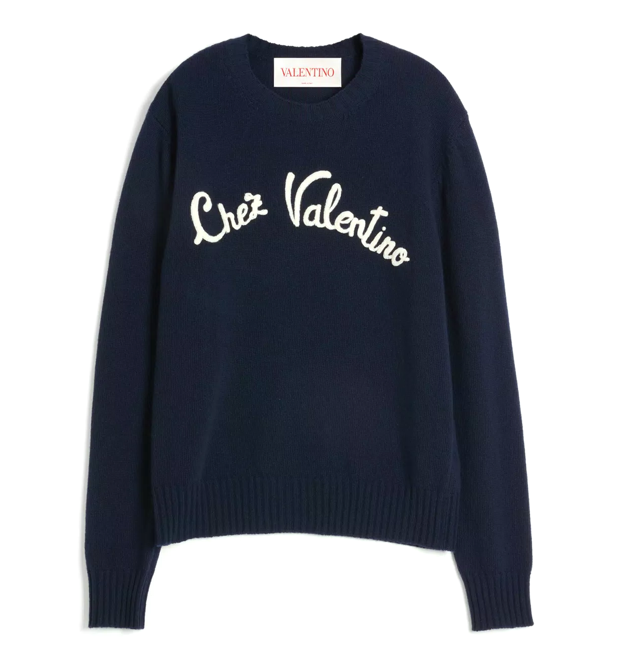 Wool Crewneck Sweater With Chez Valentino Embroidery