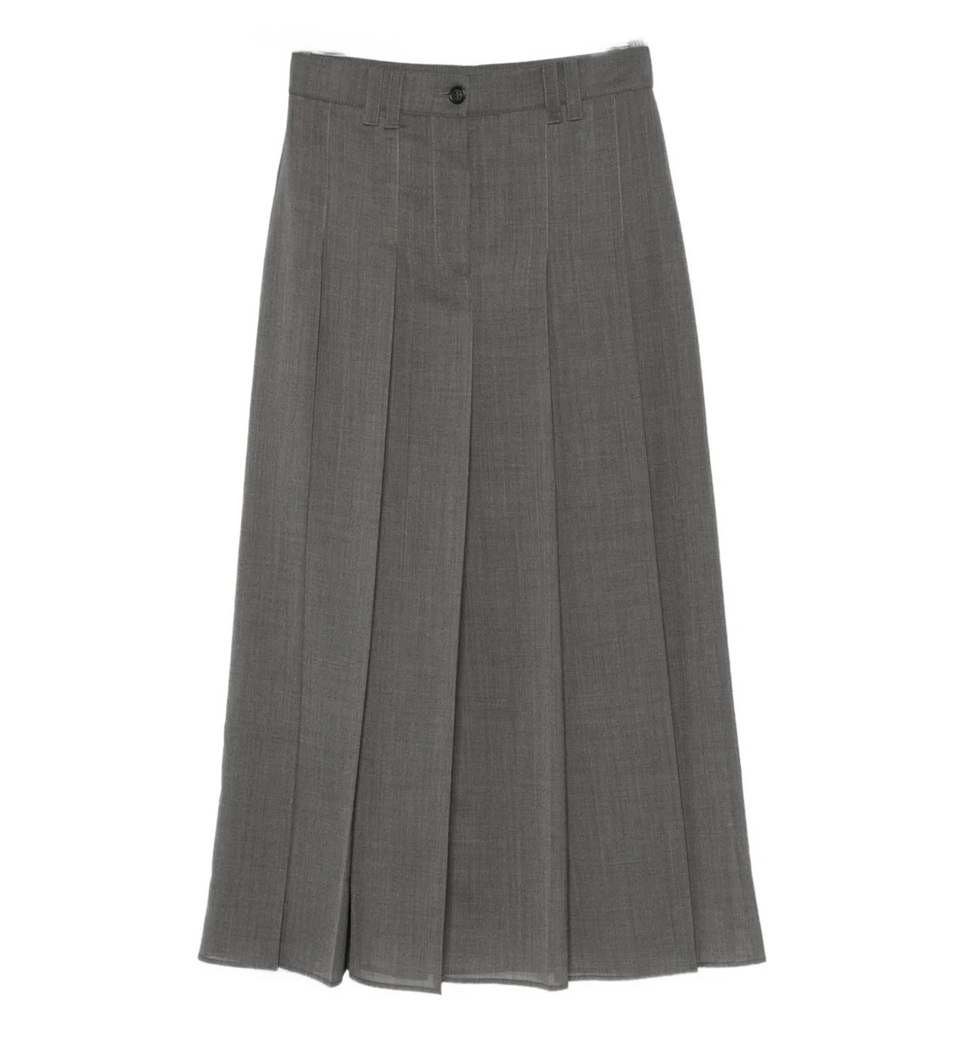 Techno Virgin Wool Gauze Long Pleated Skirt with Monili