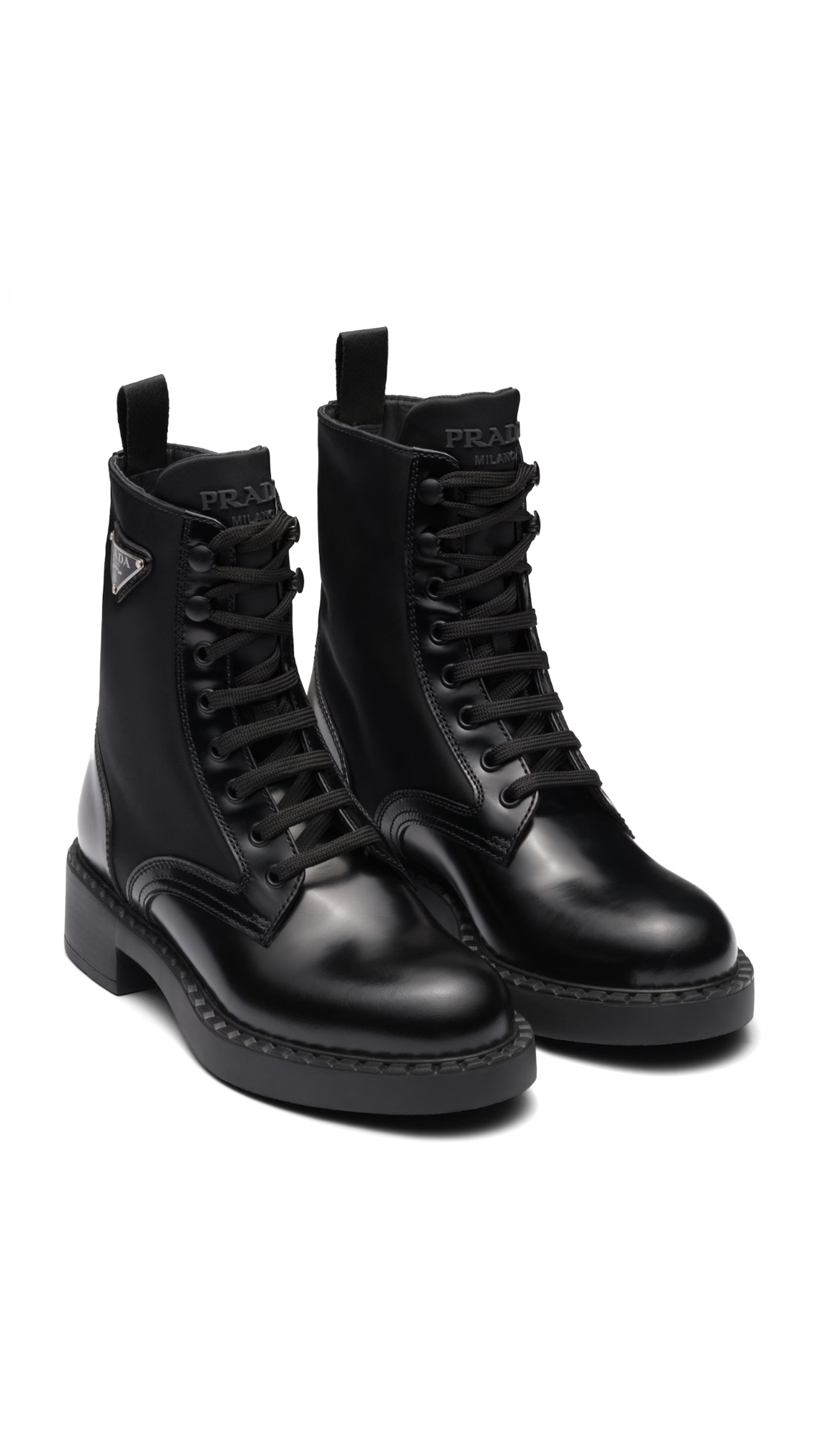 Brushed Leather and Re-Nylon Boots - Black