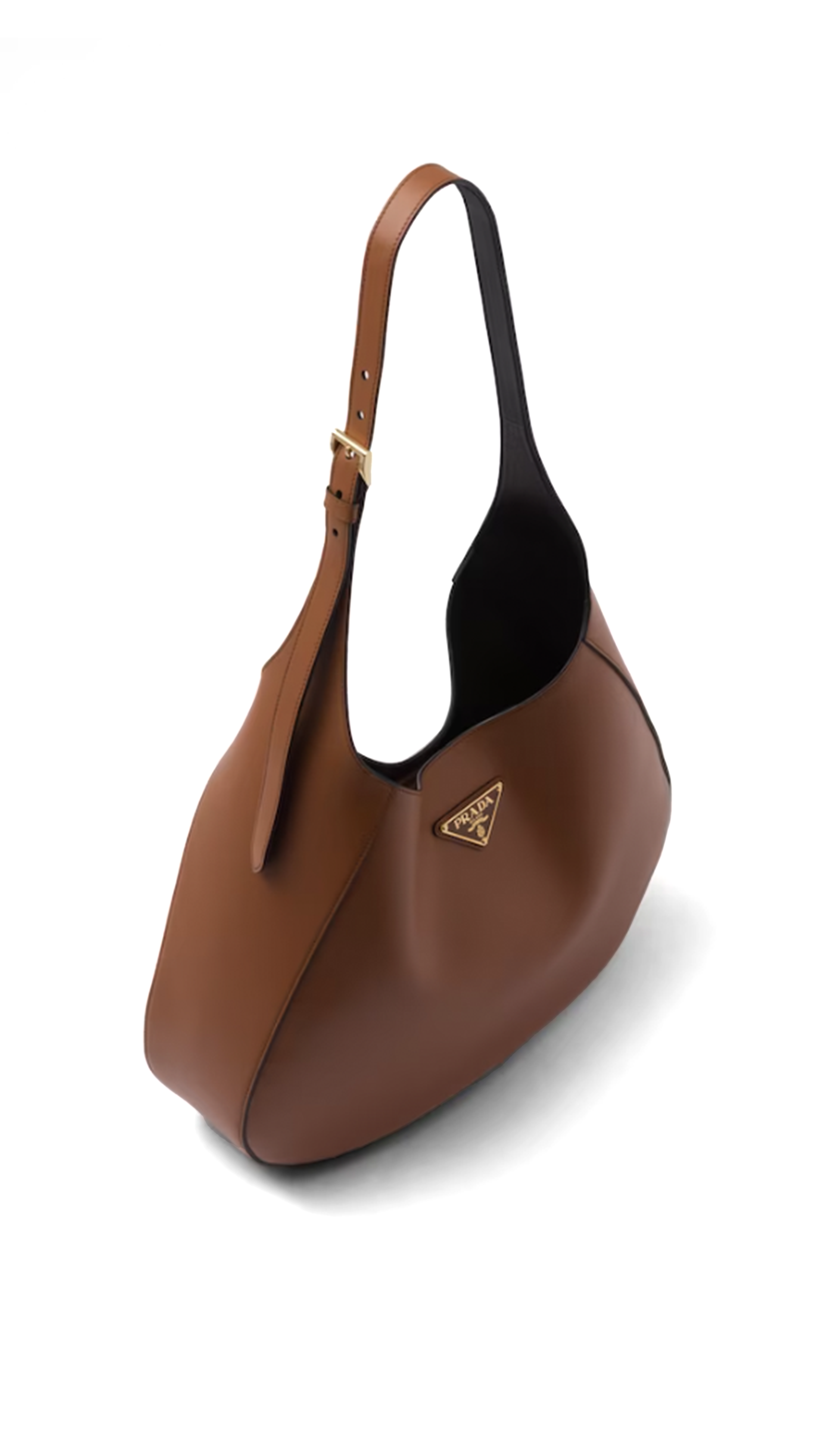 Large Leather Shoulder Bag with Topstitching - Cognac/Black