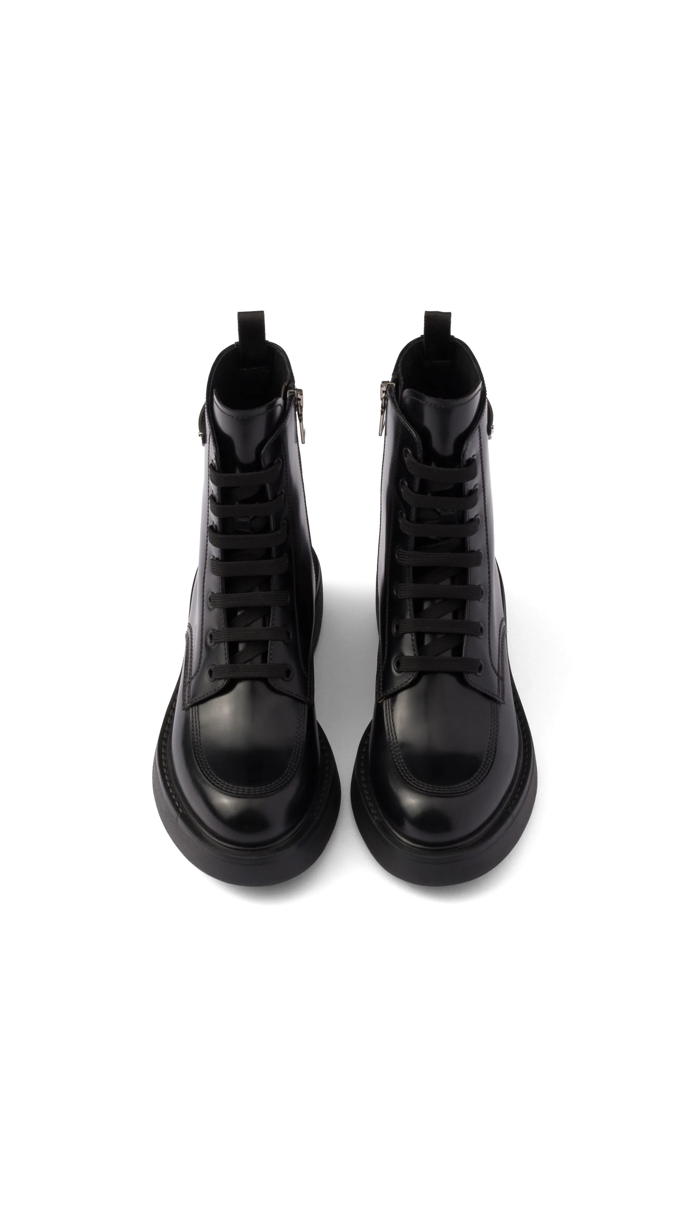 Brushed Leather Lace Up Boots - Black