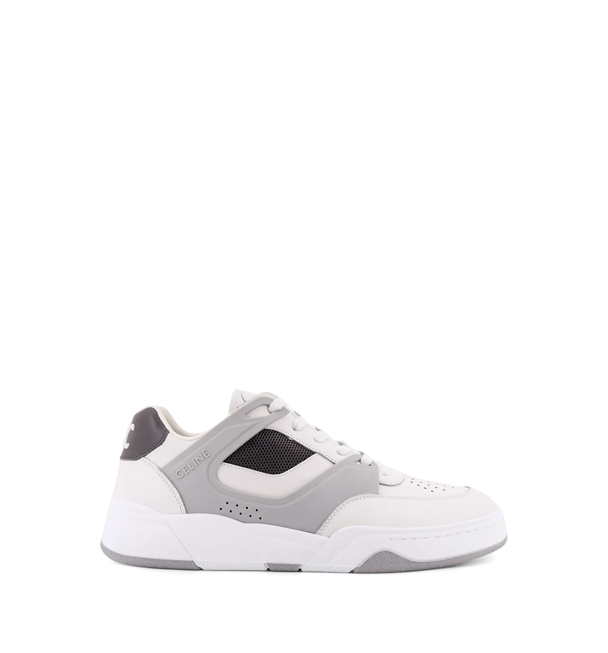 CT-09 Low Lace-up Sneaker in Calfskin and Mesh - Optic White/Grey/Dark Grey