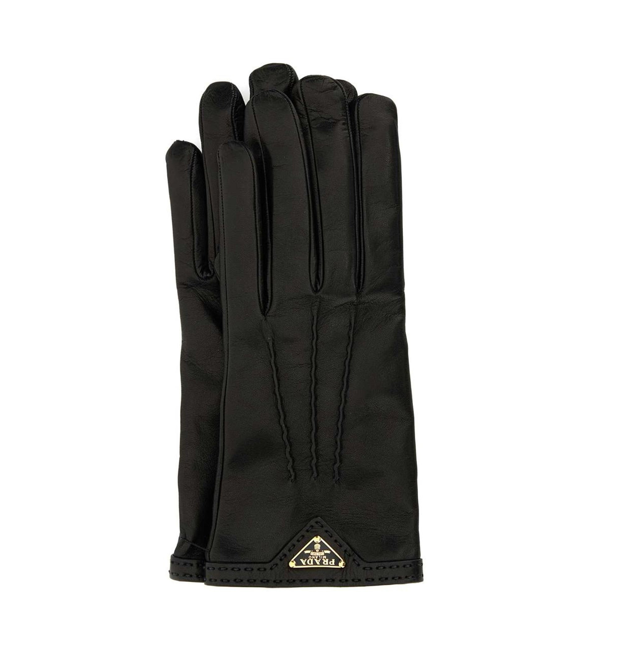 Prada Triangle Logo Leather Gloves