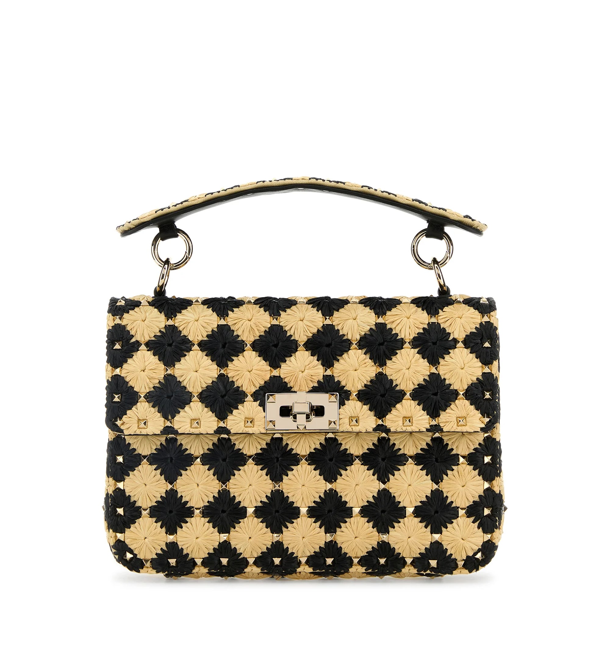 Two-tone Raffia Medium Rockstud Spike Handbag