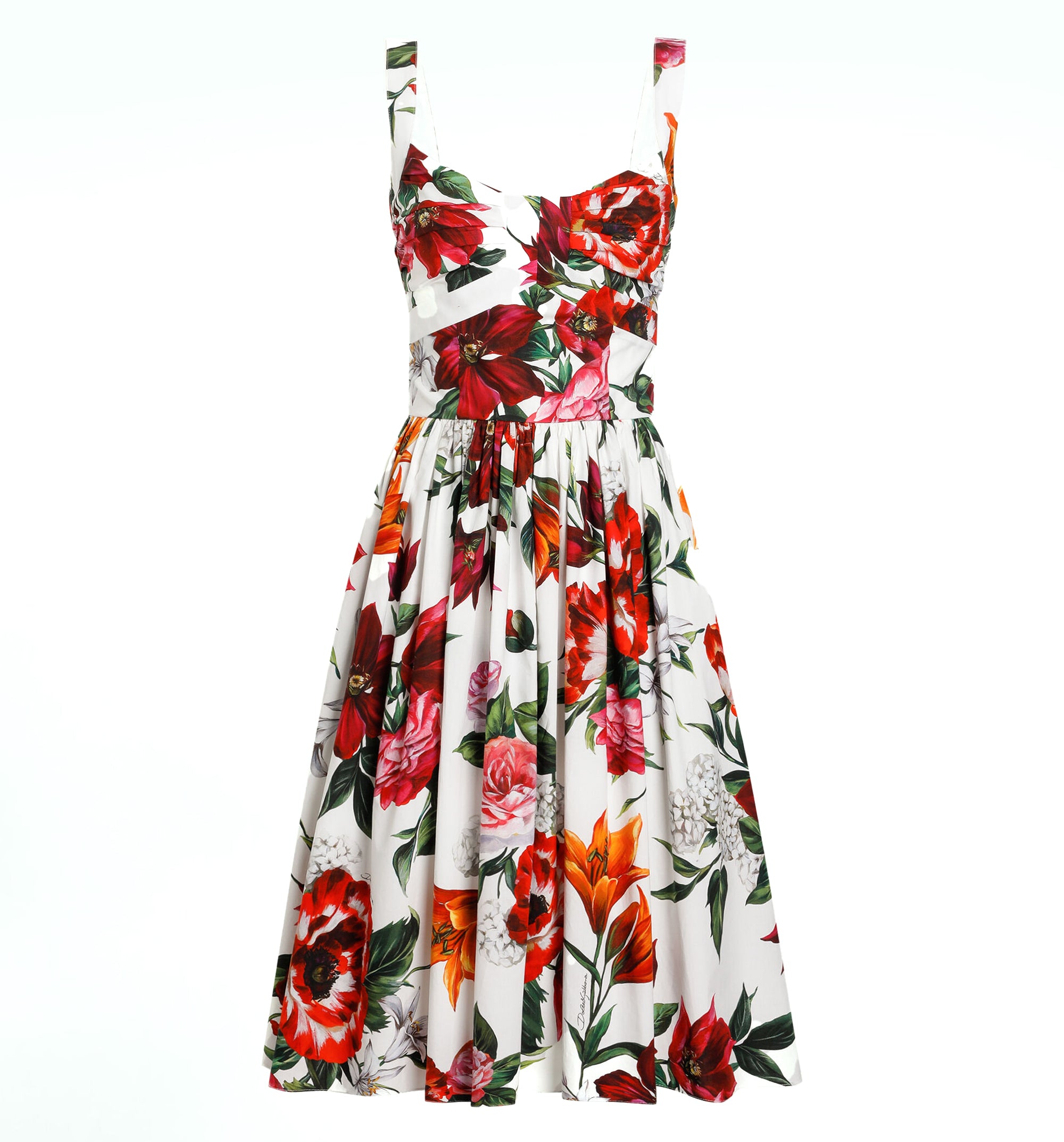 Flower Print Cotton Poplin Midi Dress