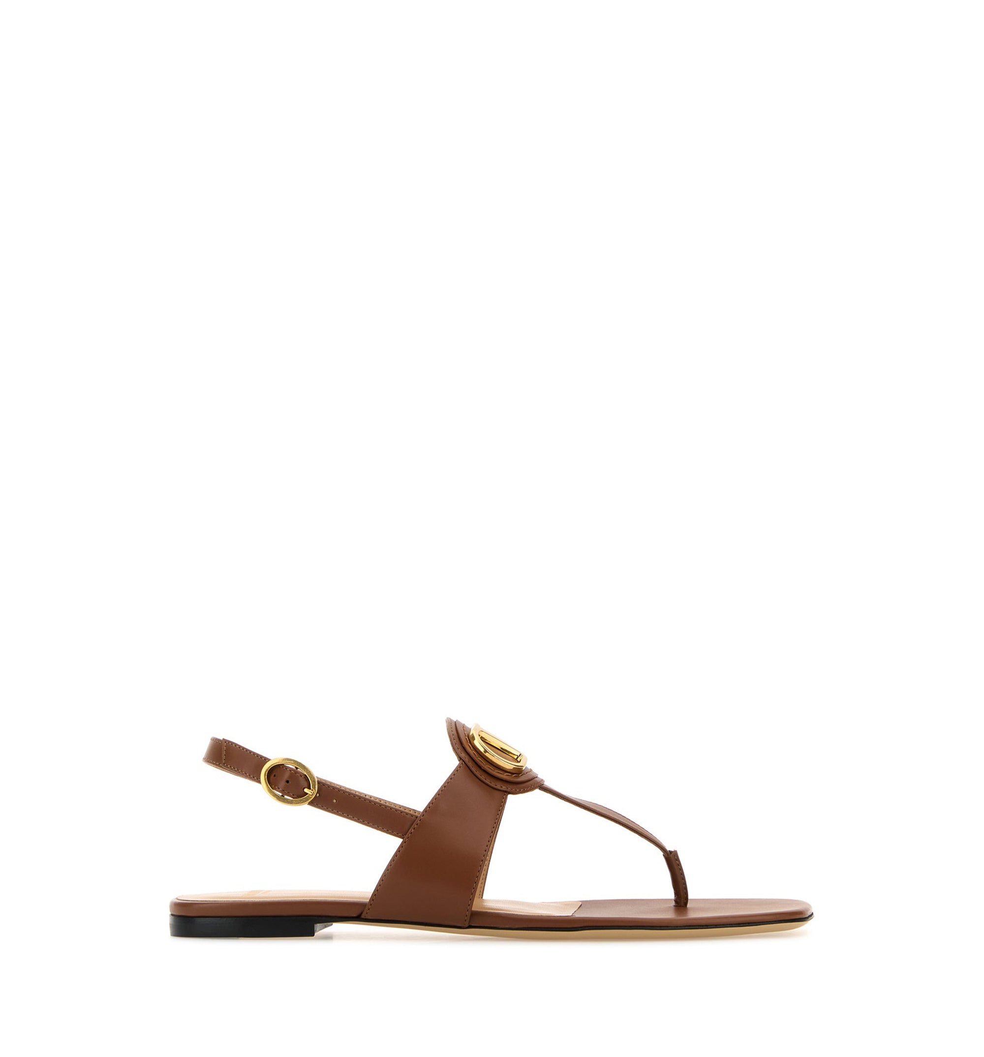 Brown Leather VLogo Thong Sandals
