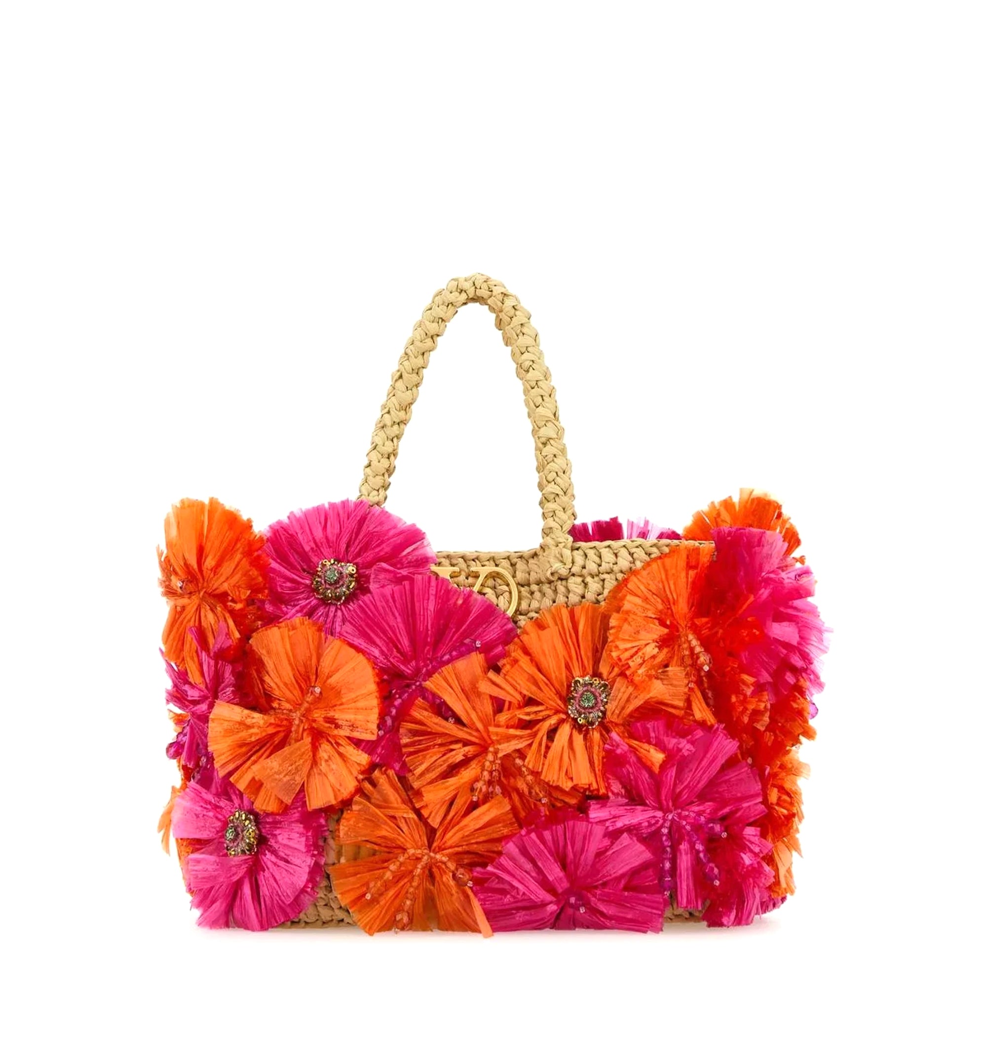 VLogo Plaque Floral Embellished Tote Bag
