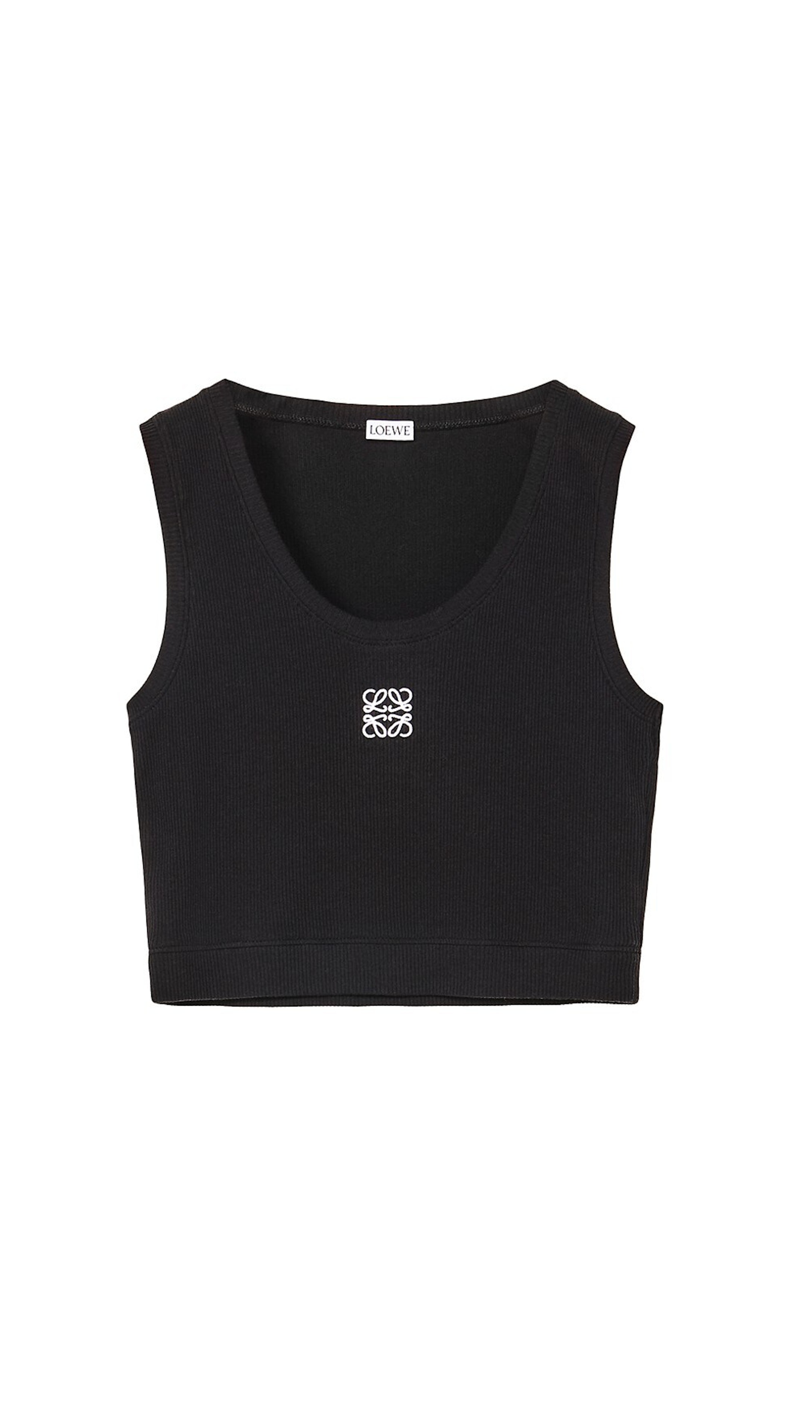 Cropped Anagram Tank Top in Cotton - Black