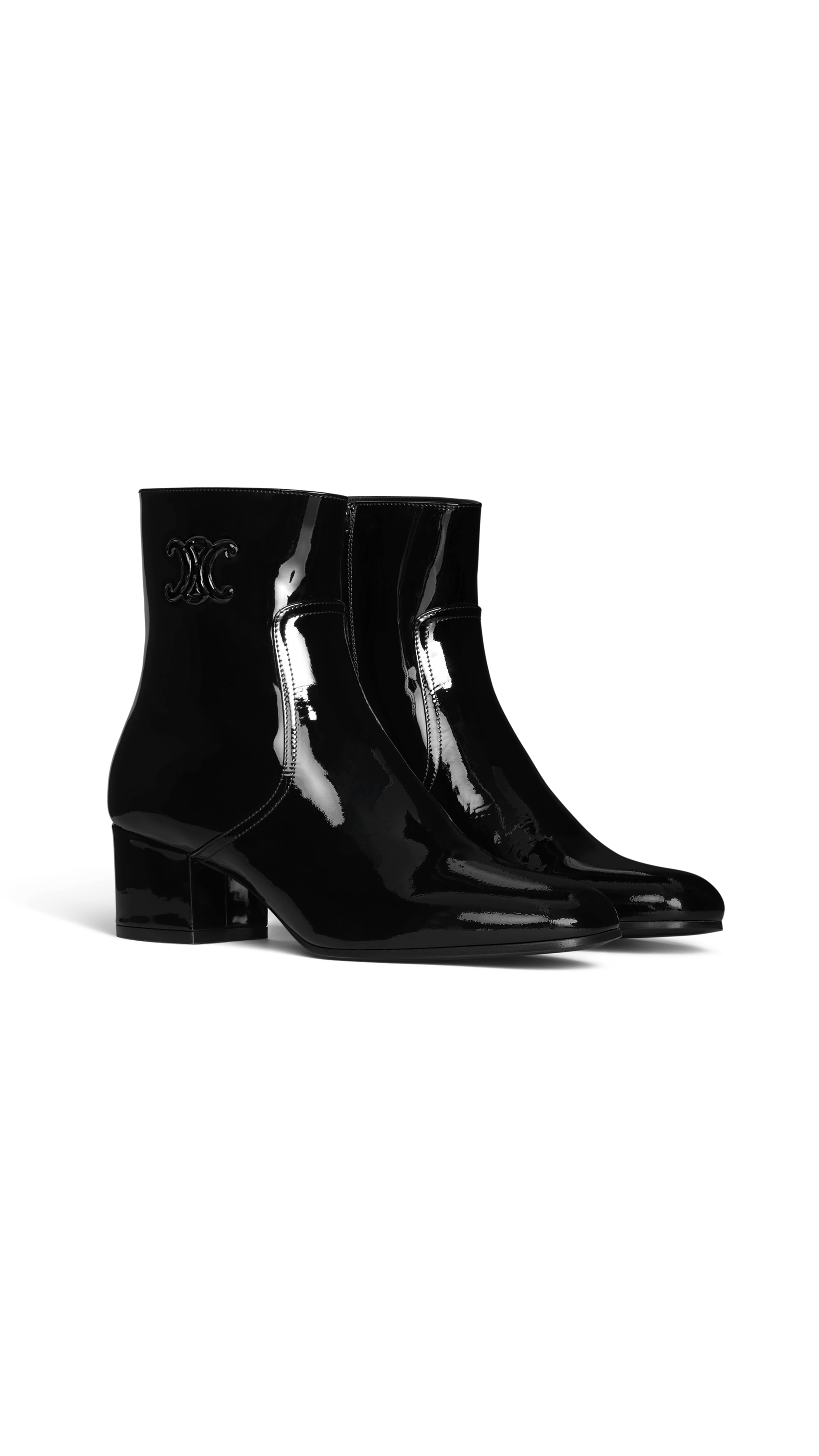 Les Bottes Celine Triomphe Zipped Boot in Patent Calfskin - Black