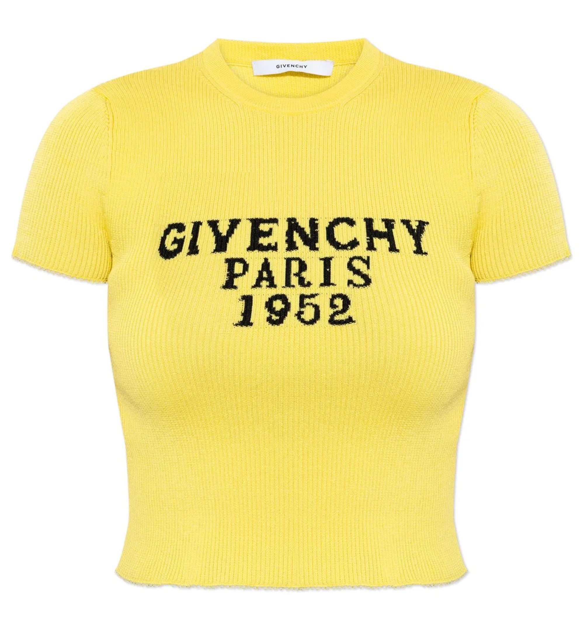 Paris 1952 Jacquard Cropped Knit Top - Yellow