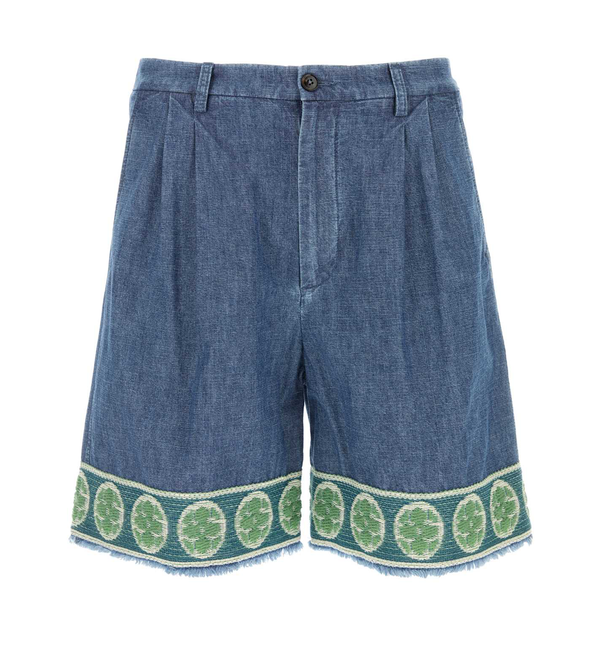 Denim Bermuda Shorts with Jacquard Hem