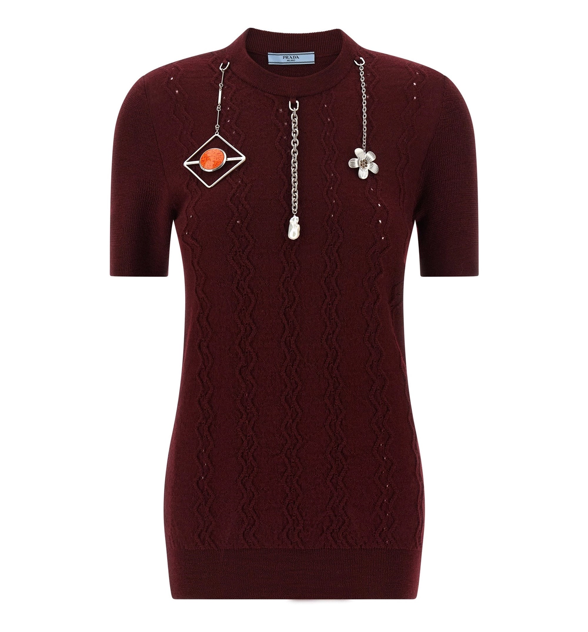 Short-Sleeved Wool Sweater with Pendants