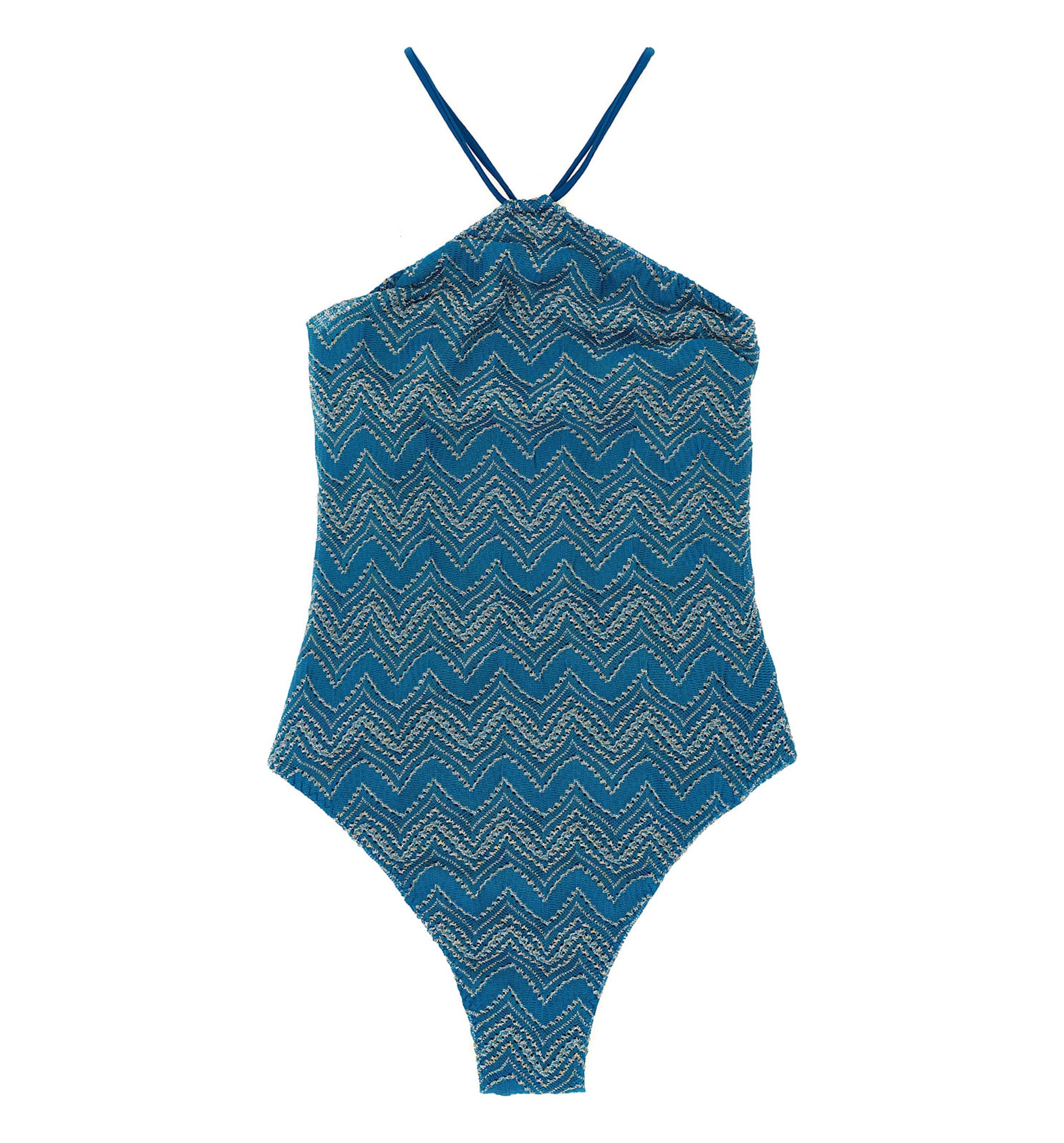 Zig zag Lamé Viscose One-piece Swimsuit with Halter Neck