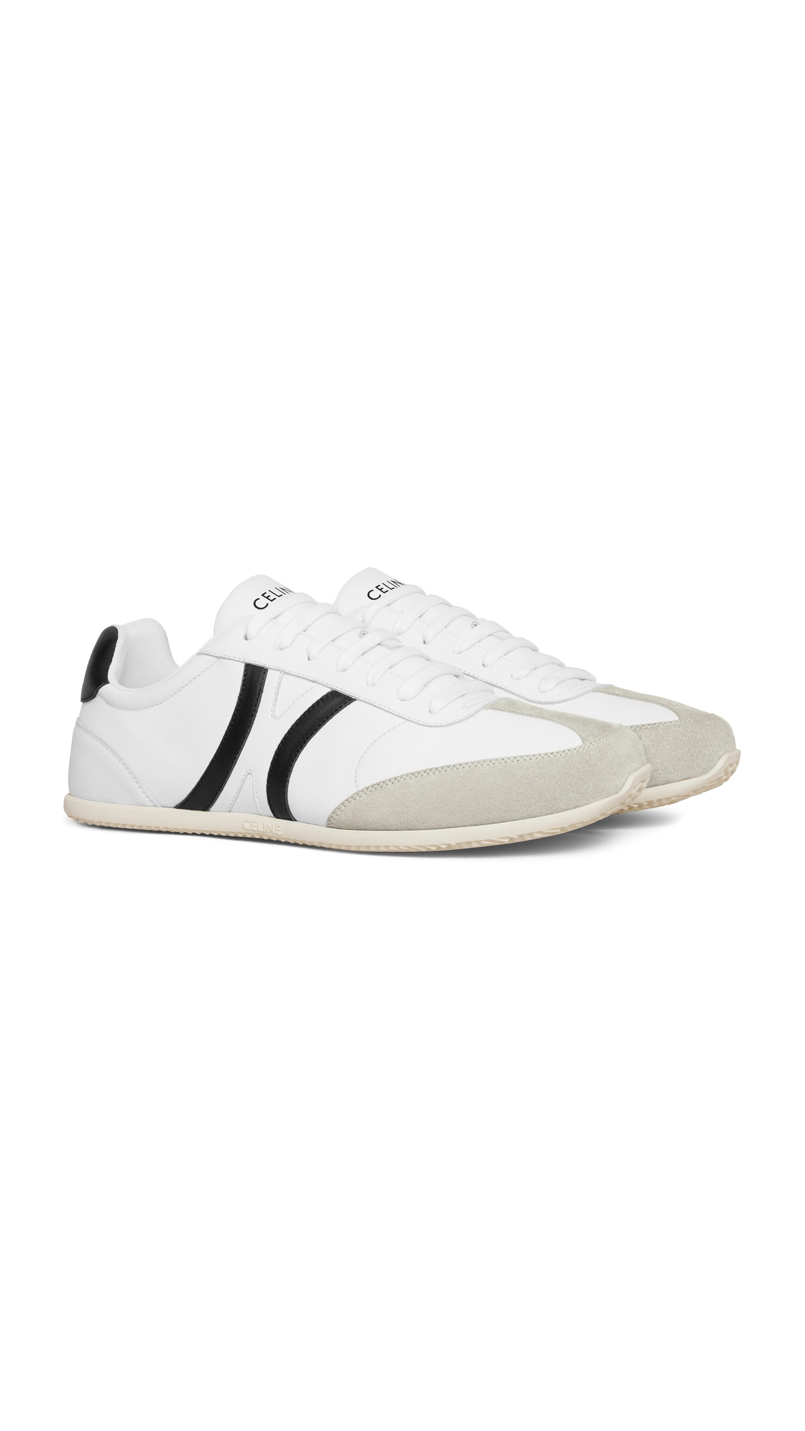 Jogger Low Lace-up Sneaker in Calfskin & Suede Calfskin - Optic White/Grey/Black