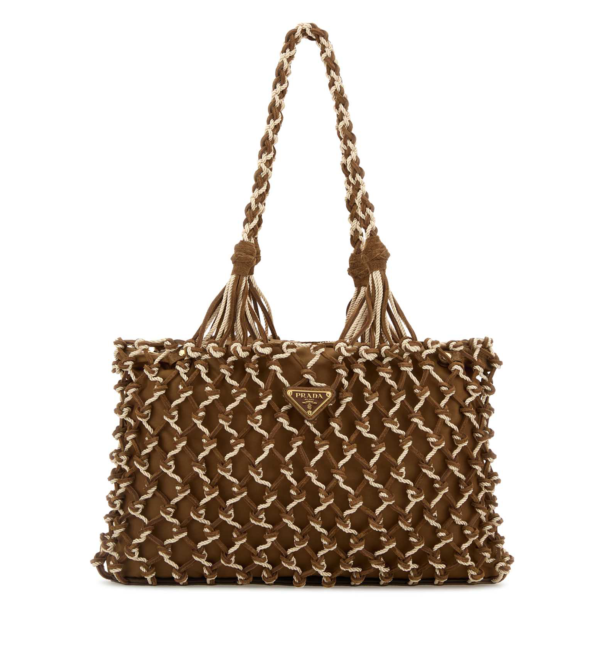 Large Fabric and Suede Macrame Bag