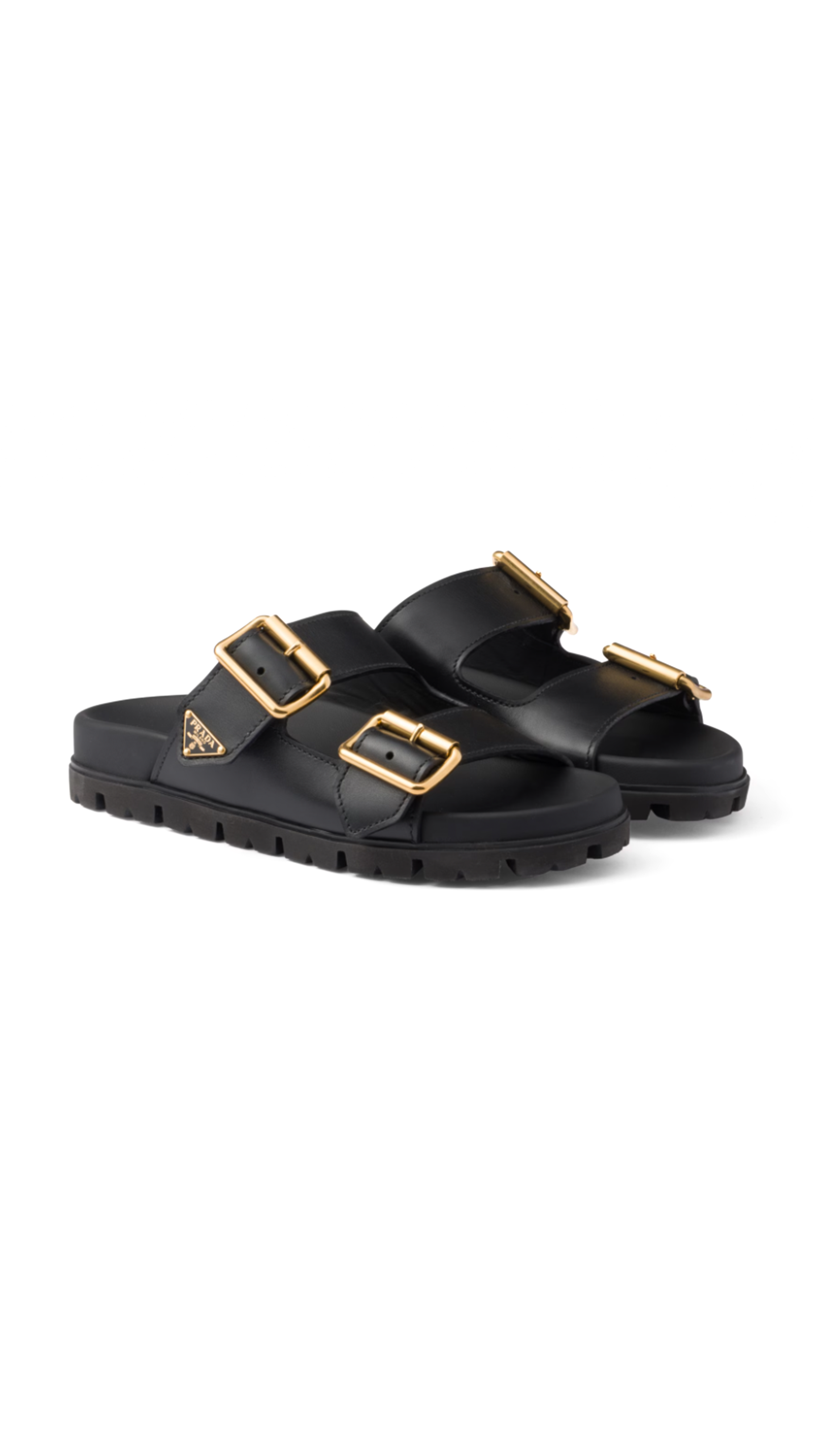 Leather Slider Sandals - Black