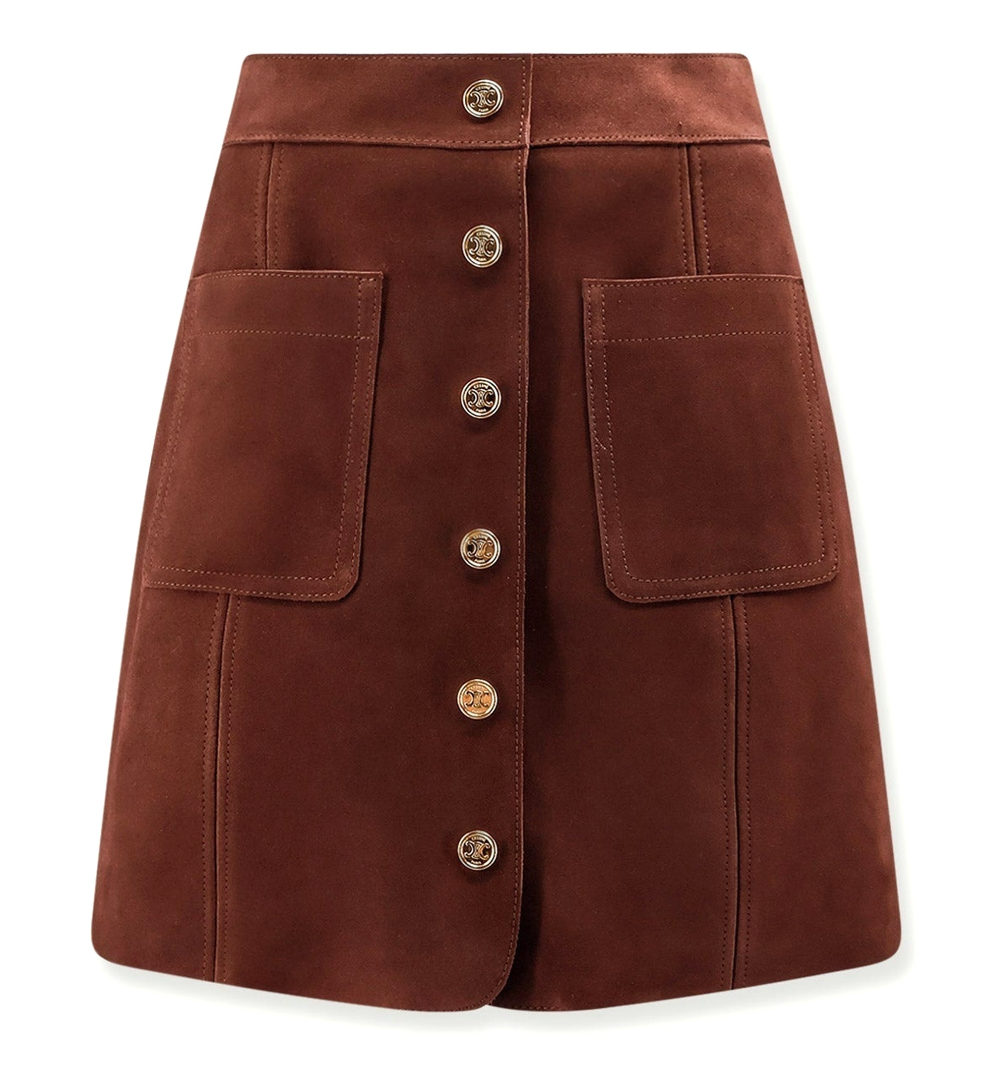 Suede Skirt With Triomphe Buttons