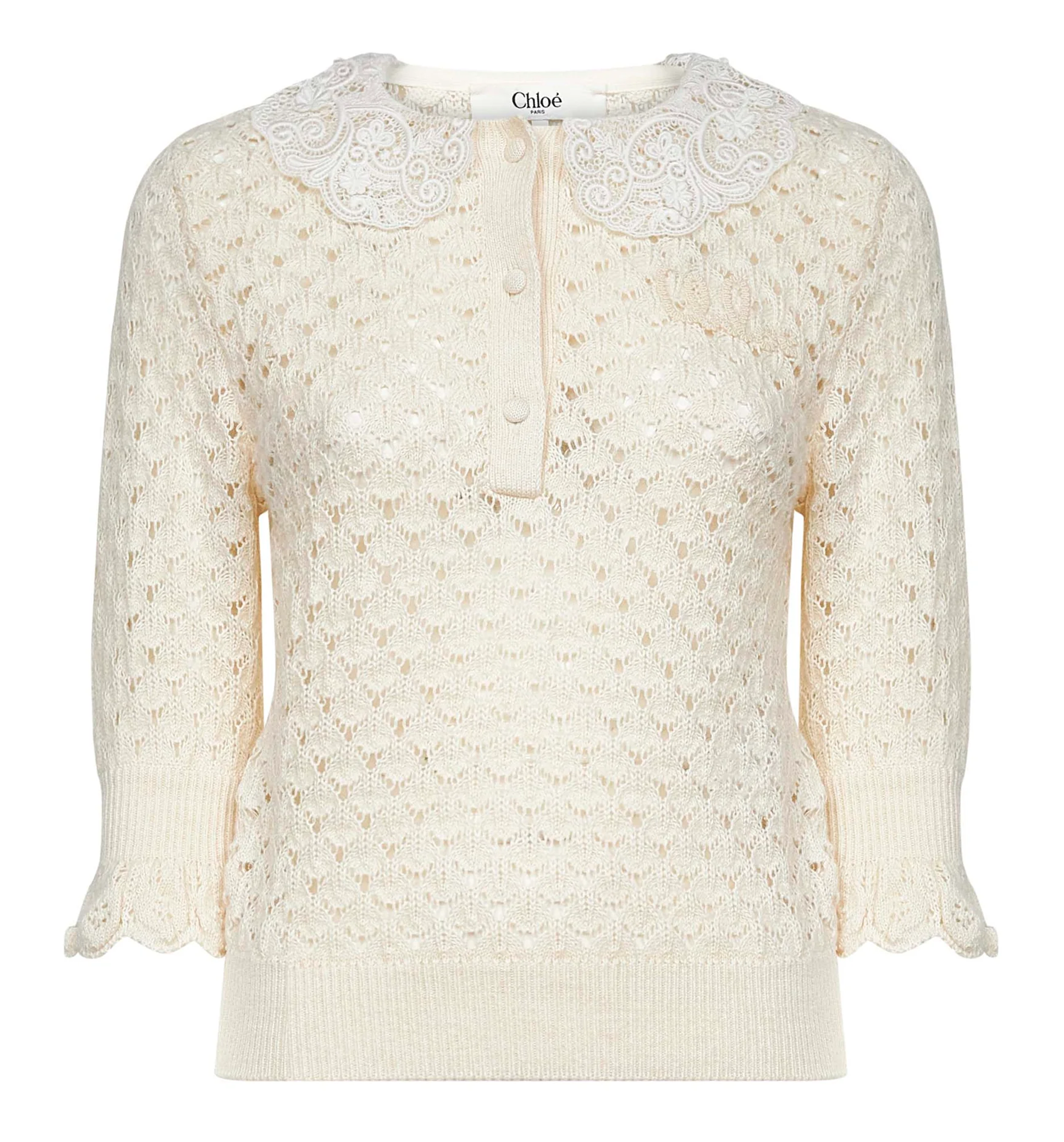 Fitted ruffled Top in crochet knit