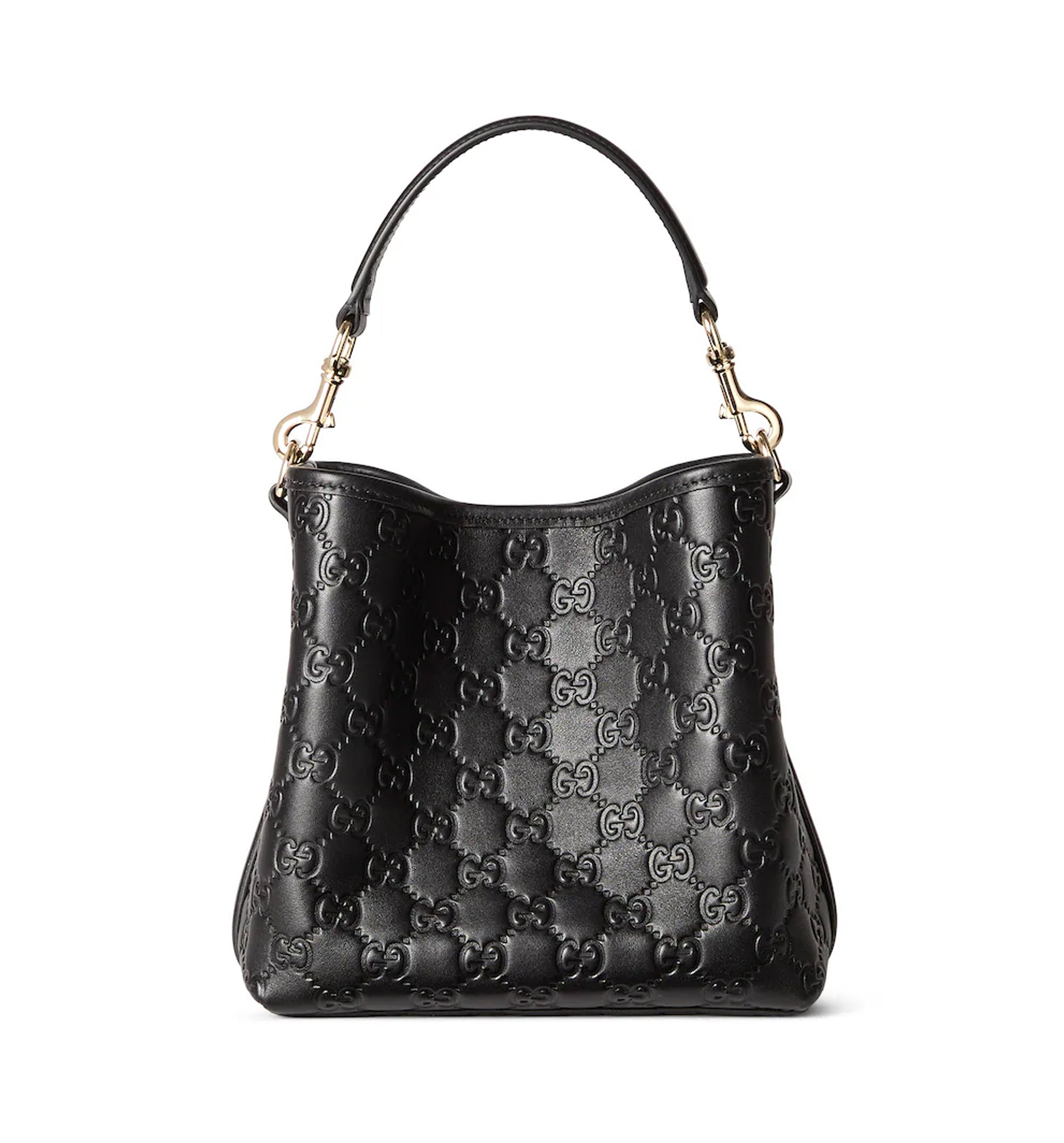 GG Emblem Small Bucket Bag in Black GG Leather