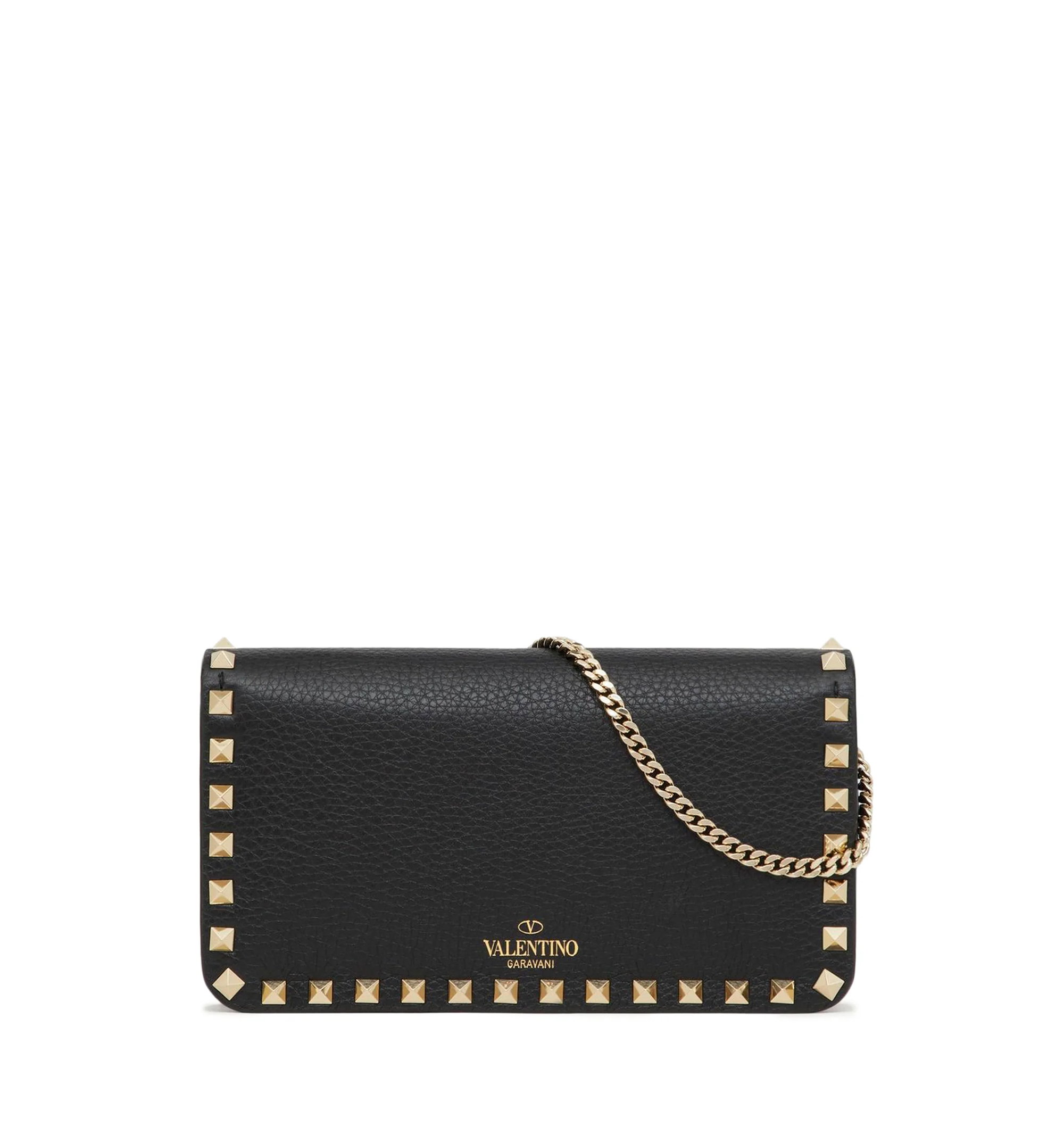 Rockstud Grainy Calfskin Chain Wallet Bag