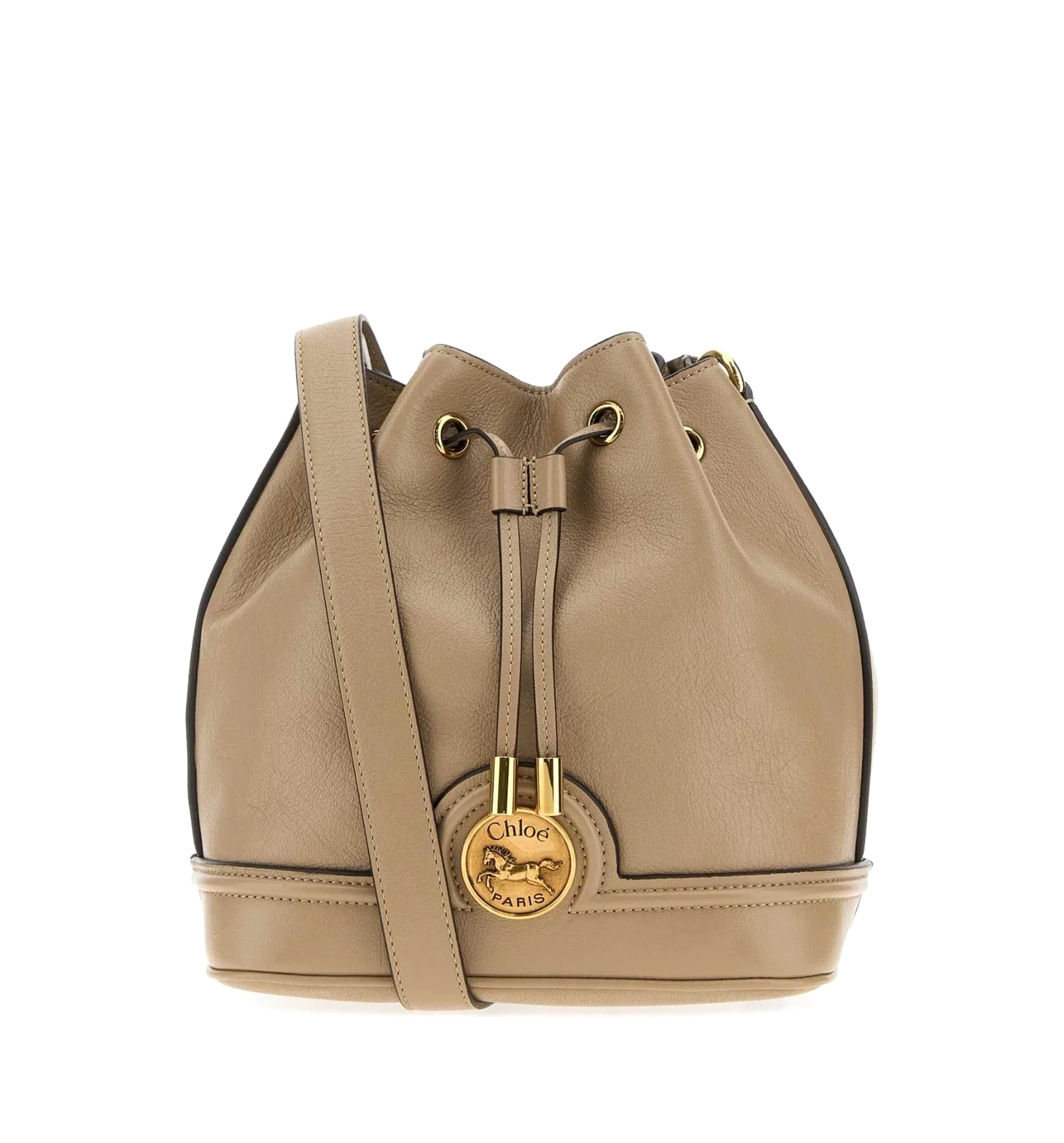 Chloé Horse Medal Plaque Drawstring Bucket Bag