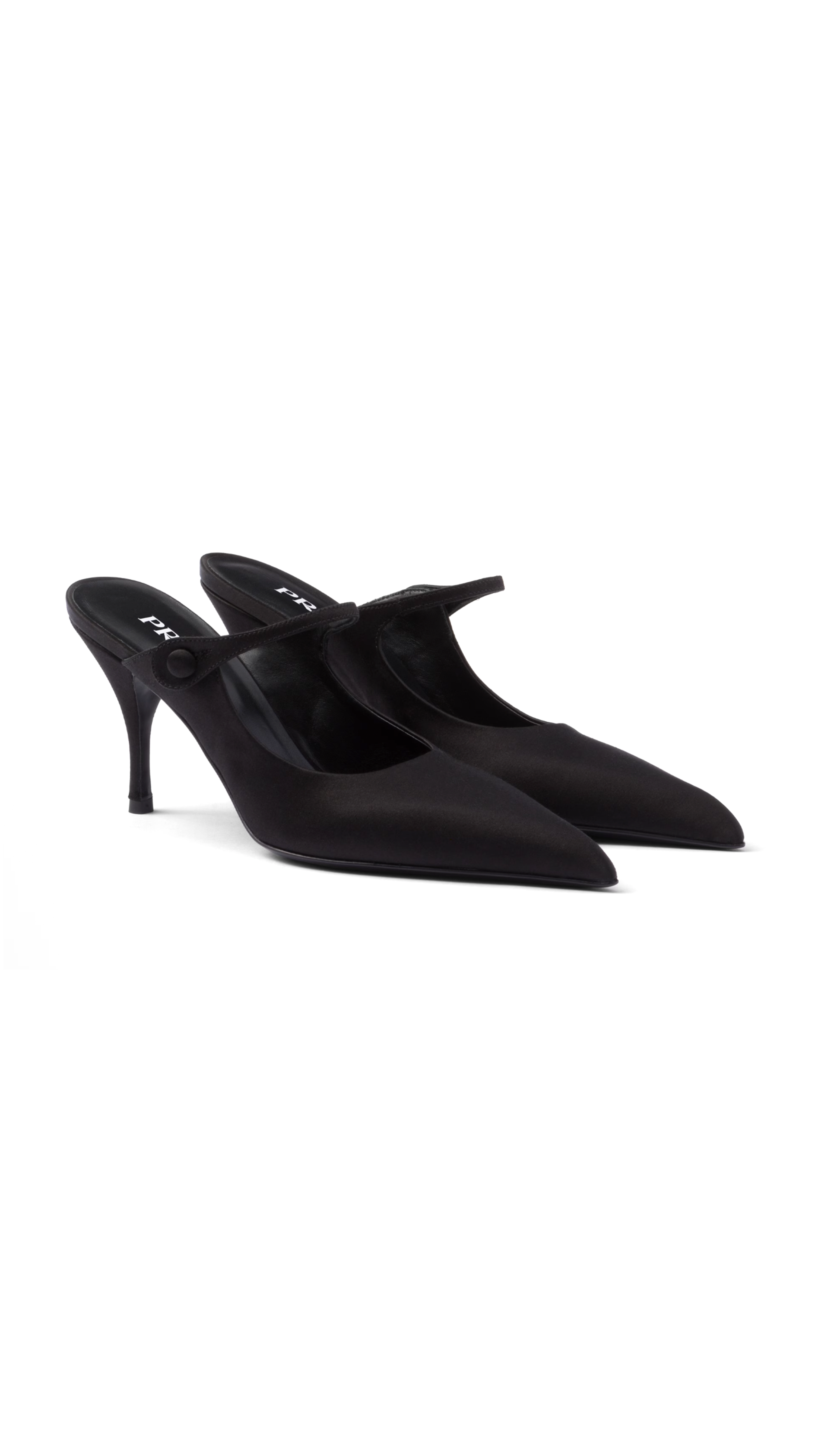 Satin High-heeled Mules - Black