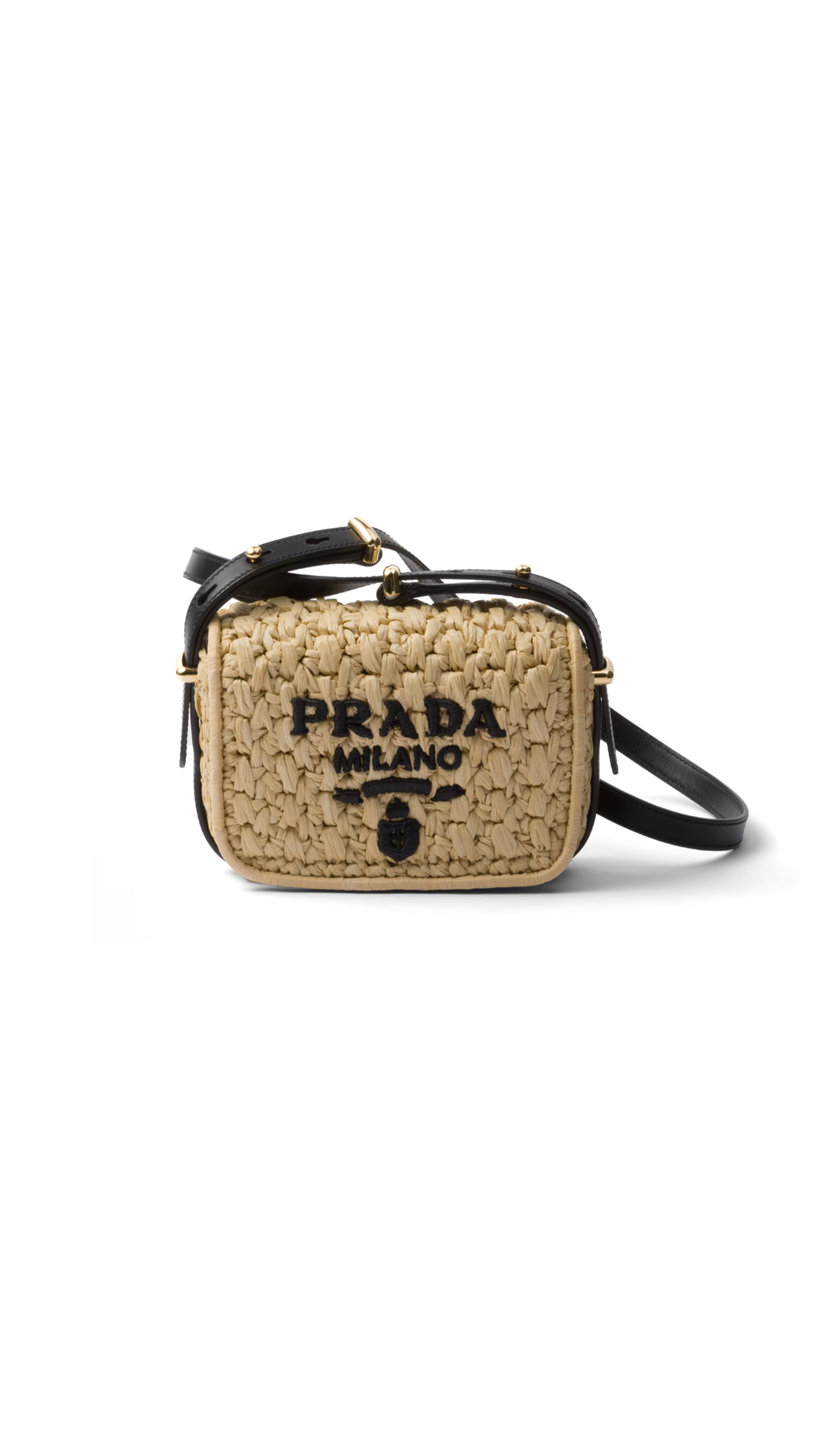 Woven Fabric and Leather Shoulder Bag - Black/Natural