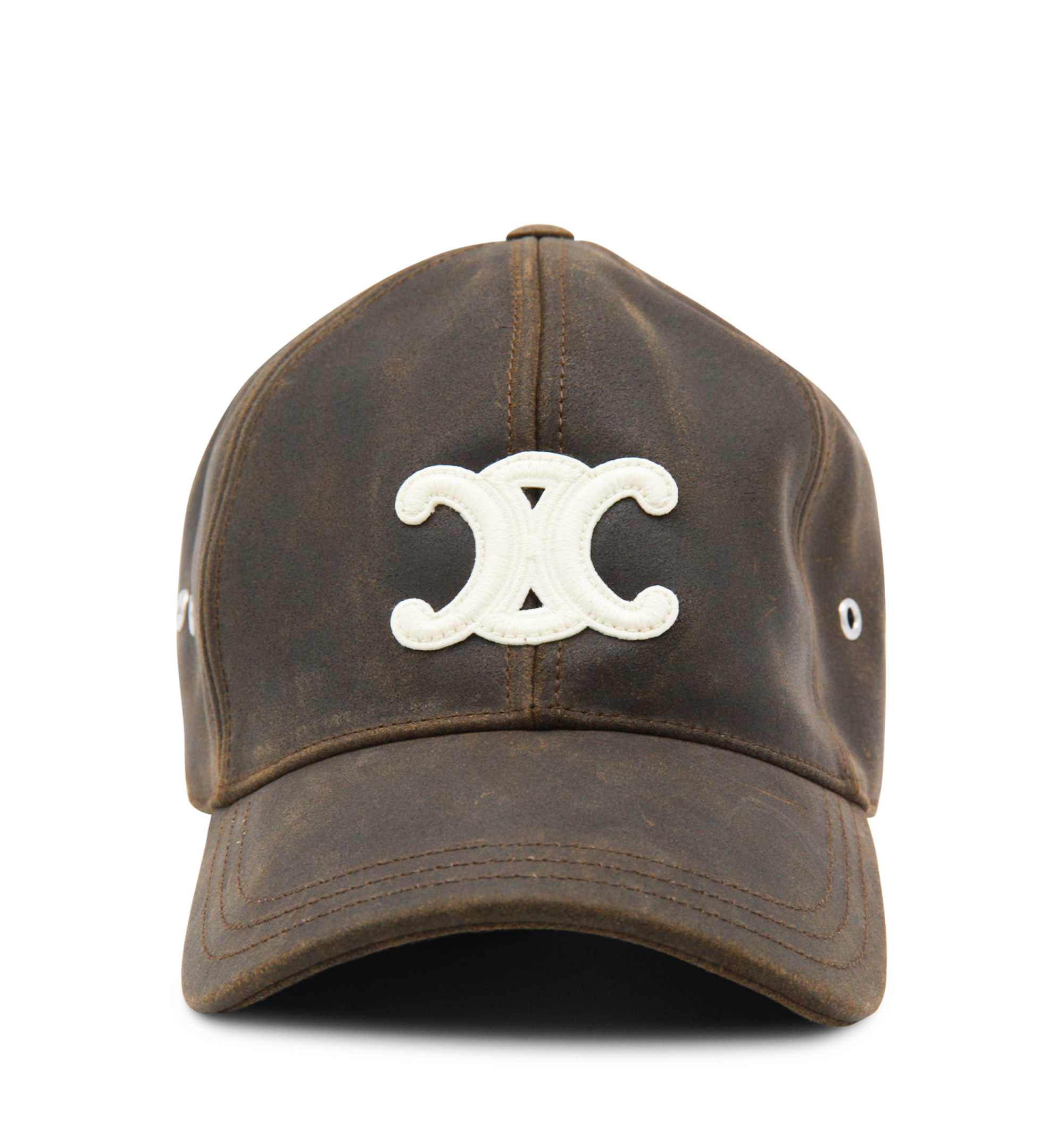 Triomphe Leather Baseball Cap - Dark Brown
