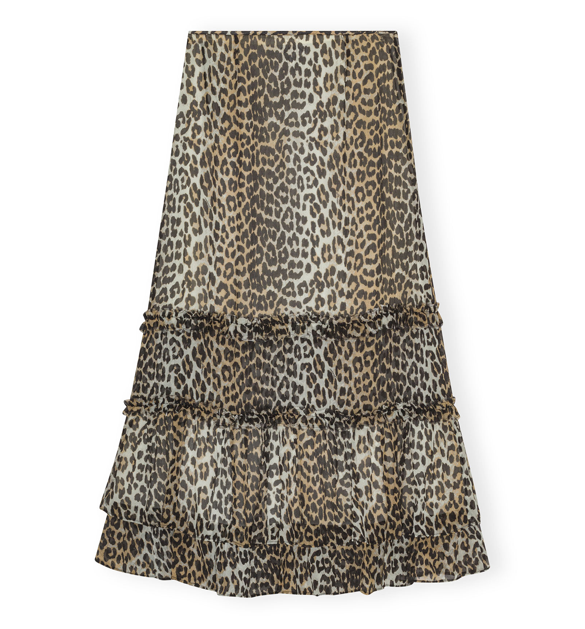Leopard Print Long Chiffon Ruffle Skirt